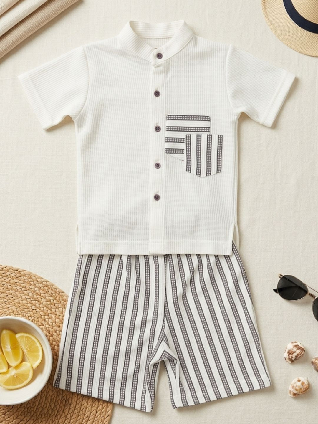 Grey Stripe Cotton Blend Casual Wear Sibling Co-Ord Set for Kids | Matching Brother & Sister Outfit