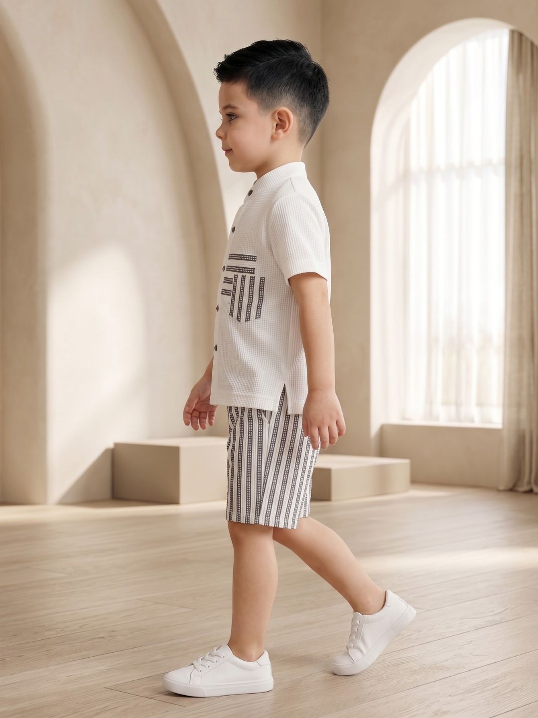 Grey Stripe Cotton Blend Casual Wear Sibling Co-Ord Set for Kids | Matching Brother & Sister Outfit
