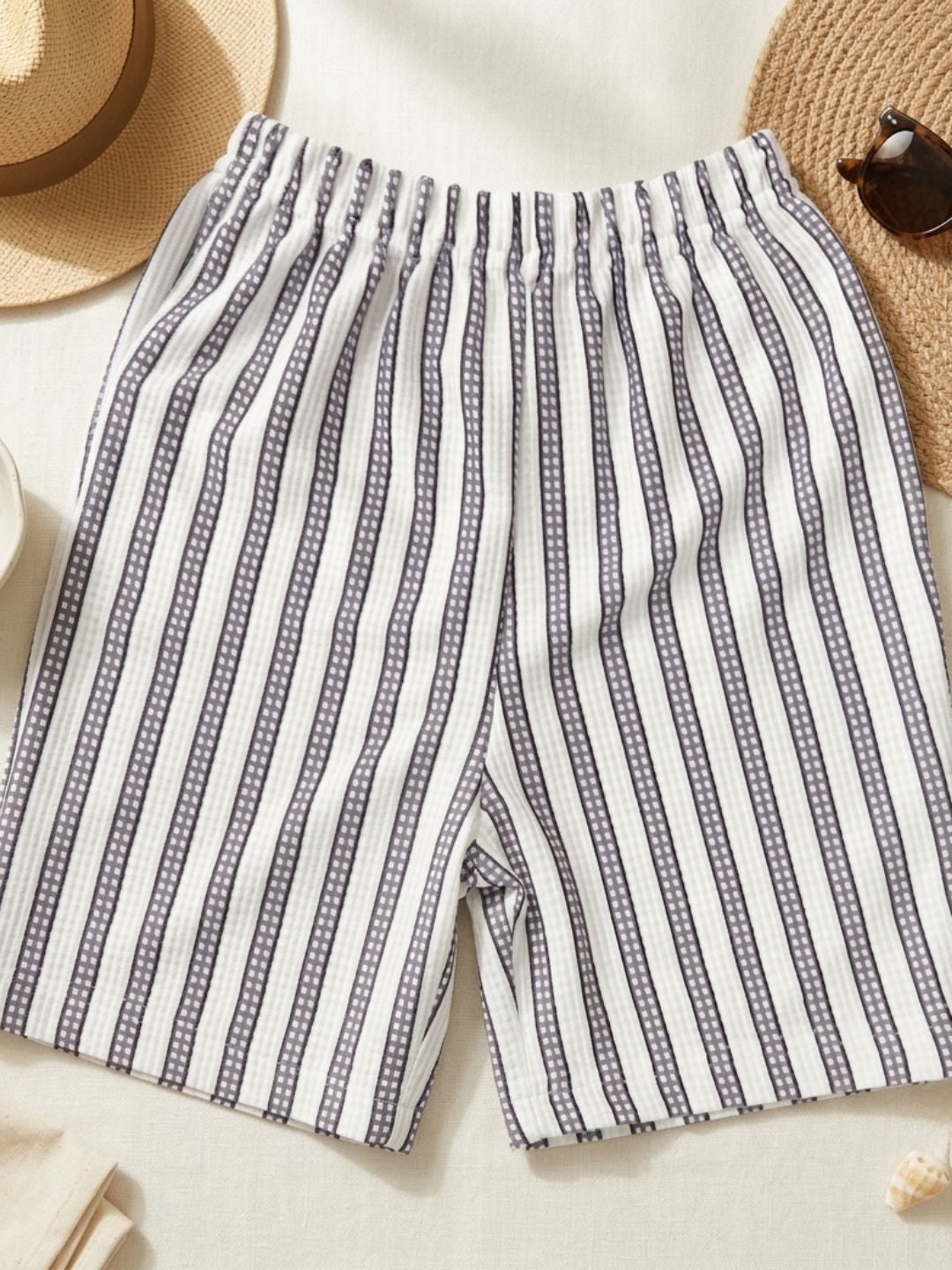 Grey Stripe Cotton Blend Co-Ords Set For Boys