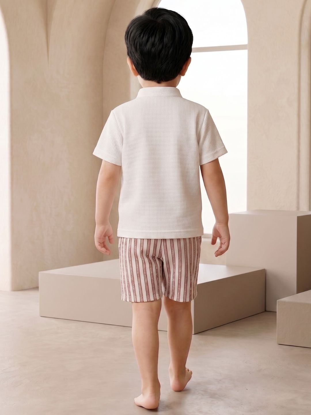 Orange Stripe Cotton Blend Co-Ords Set For Boys