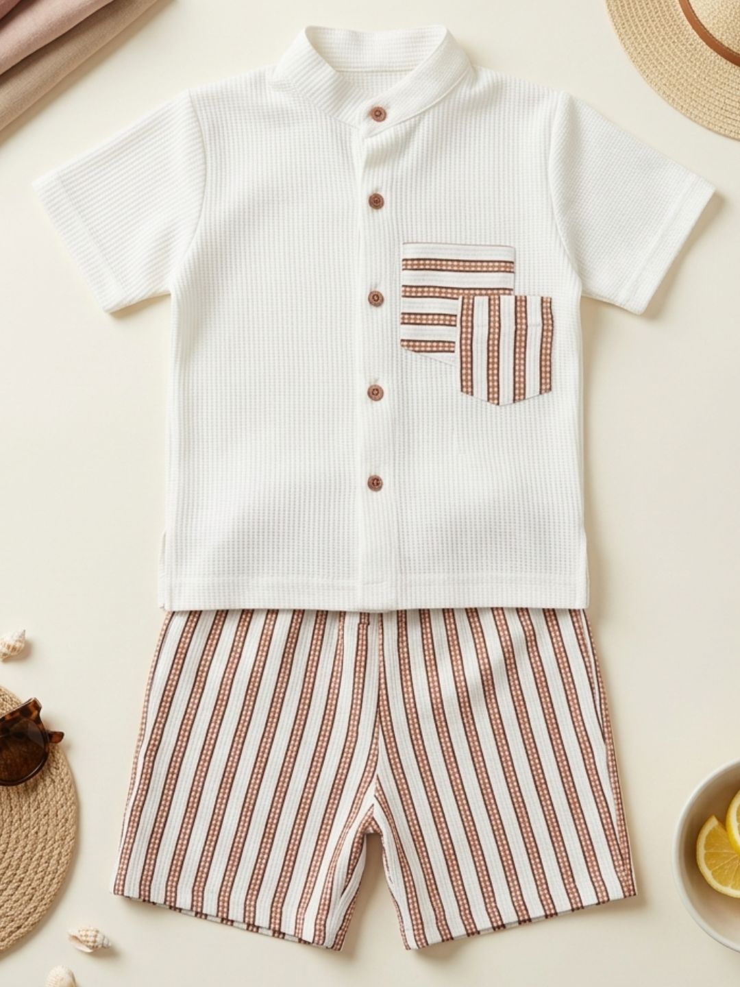 Orange Stripe Cotton Blend Casual Wear Sibling Co-Ord Set for Kids | Matching Brother & Sister Outfit