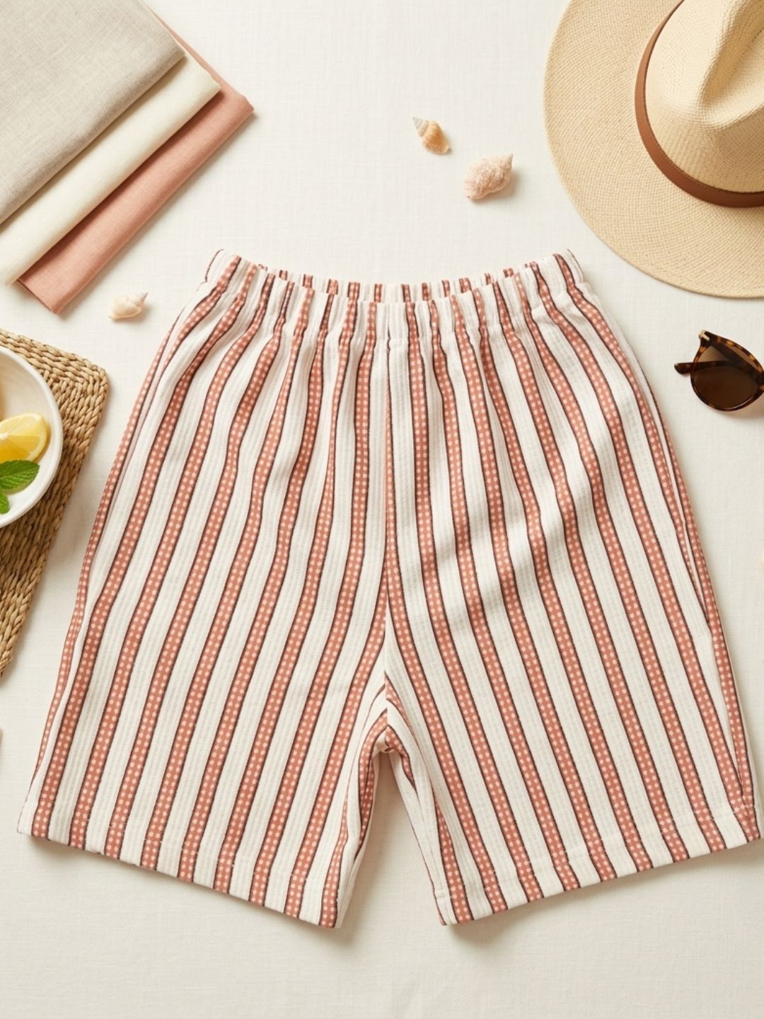 Orange Stripe Cotton Blend Co-Ords Set For Boys