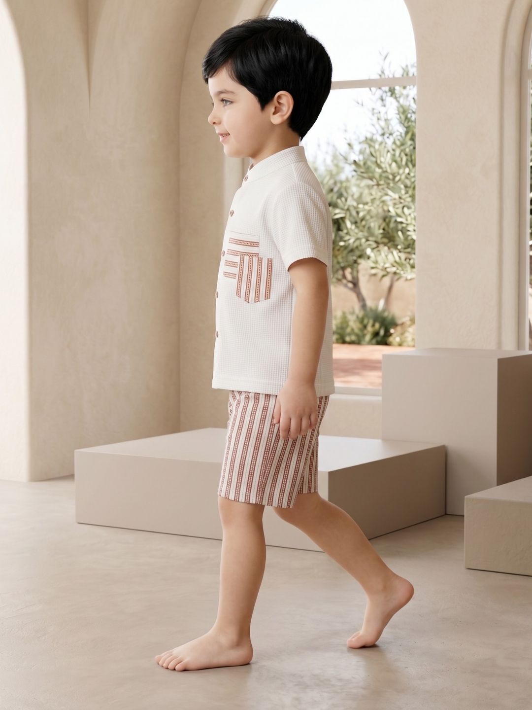 Orange Stripe Cotton Blend Casual Wear Sibling Co-Ord Set for Kids | Matching Brother & Sister Outfit