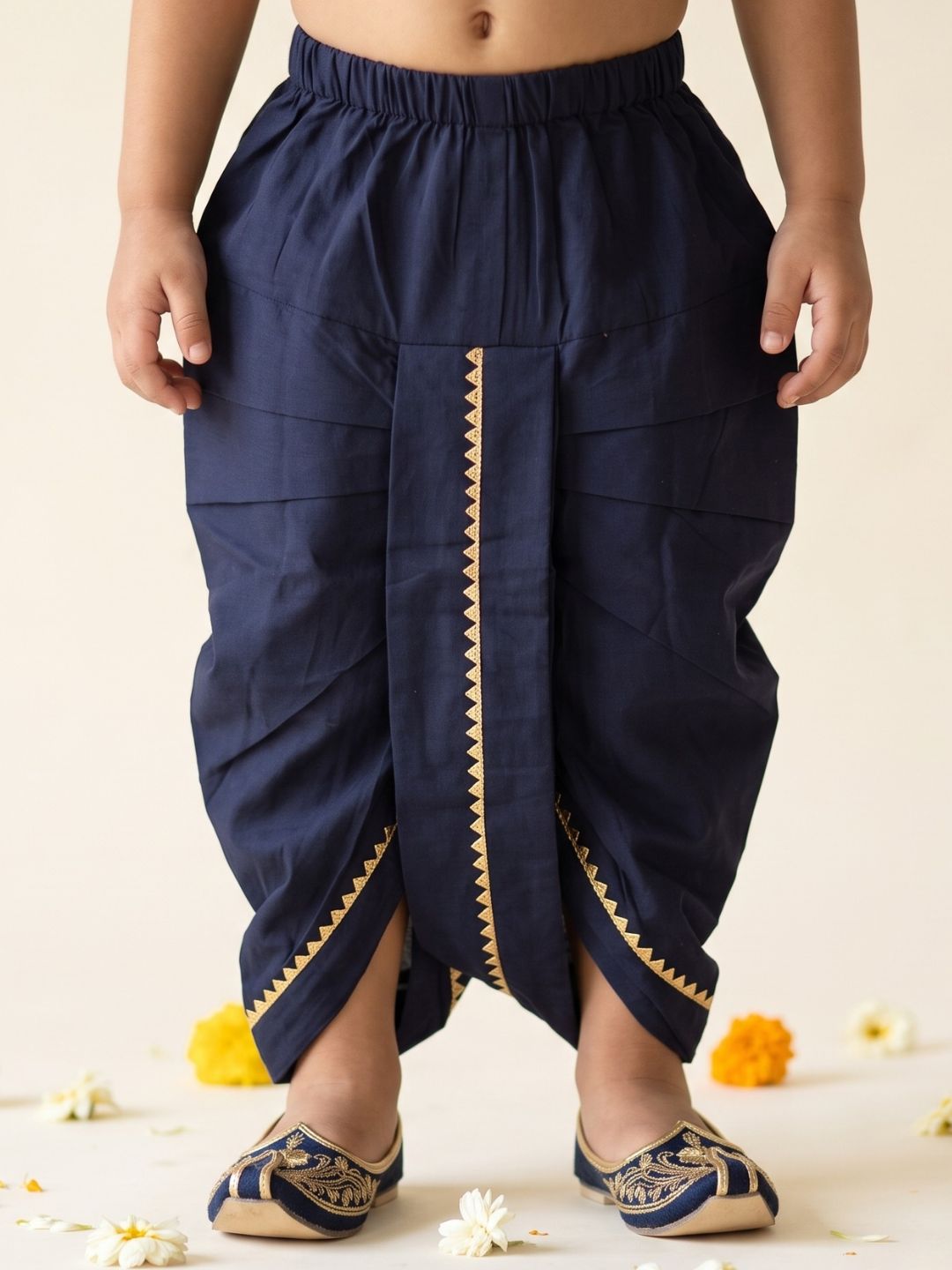 Navy blue Solid Cotton Dhoti For Boys