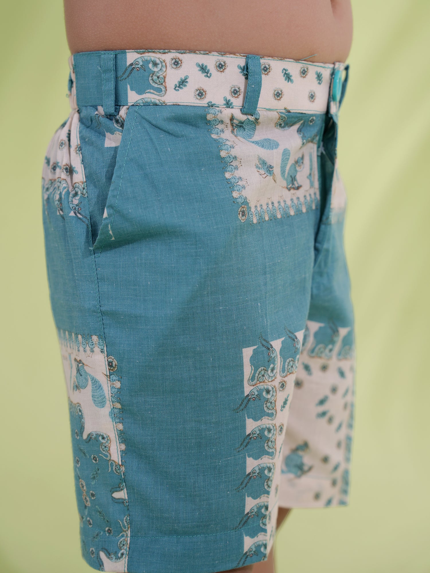 Teal Cream Half Sleeves Abstract Printed Boys Co-Ords - AJ Dezines