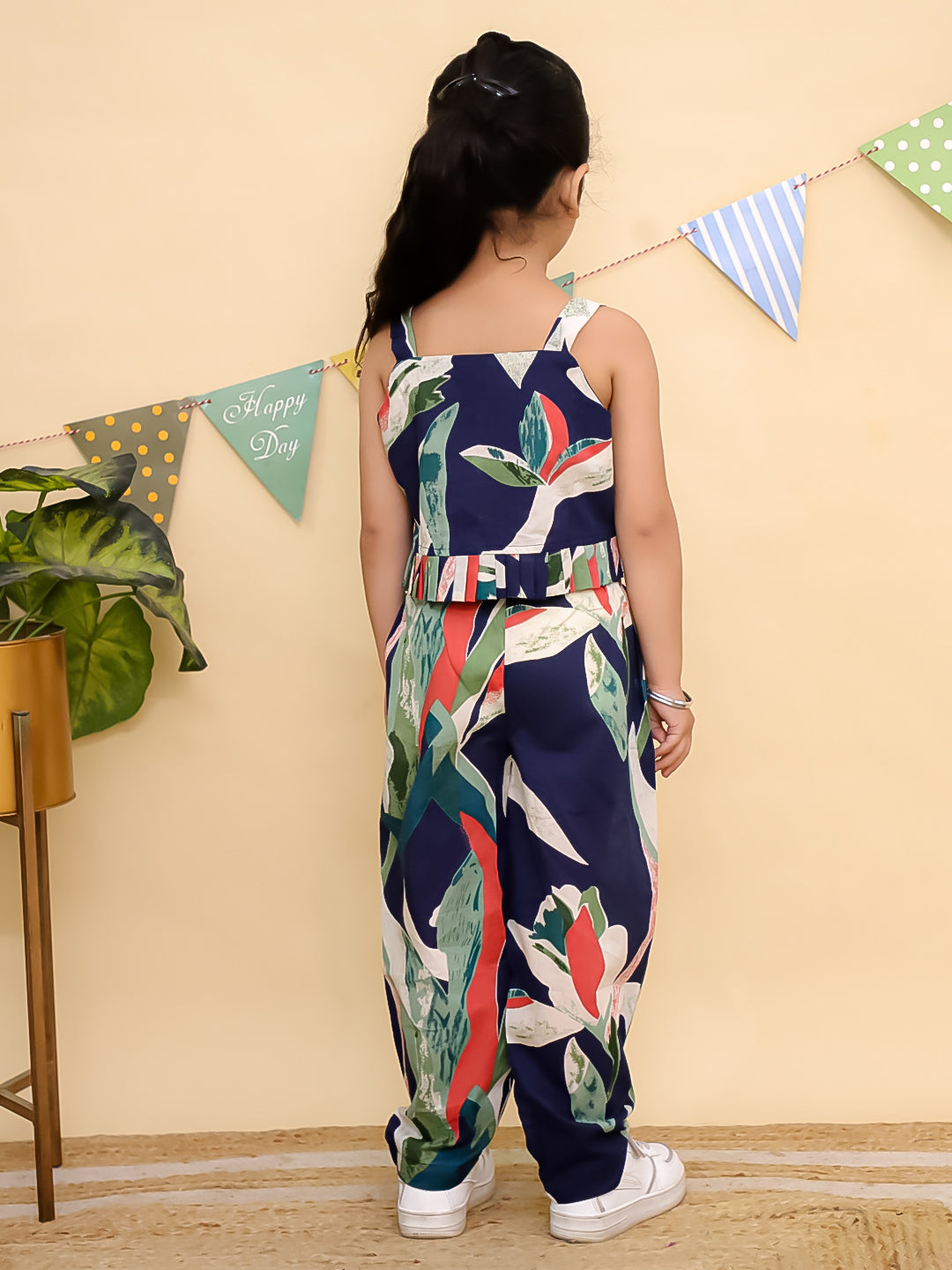 Blue Sleeveless Tropical Cotton Co-Ord Sets For Girls - AJ Dezines
