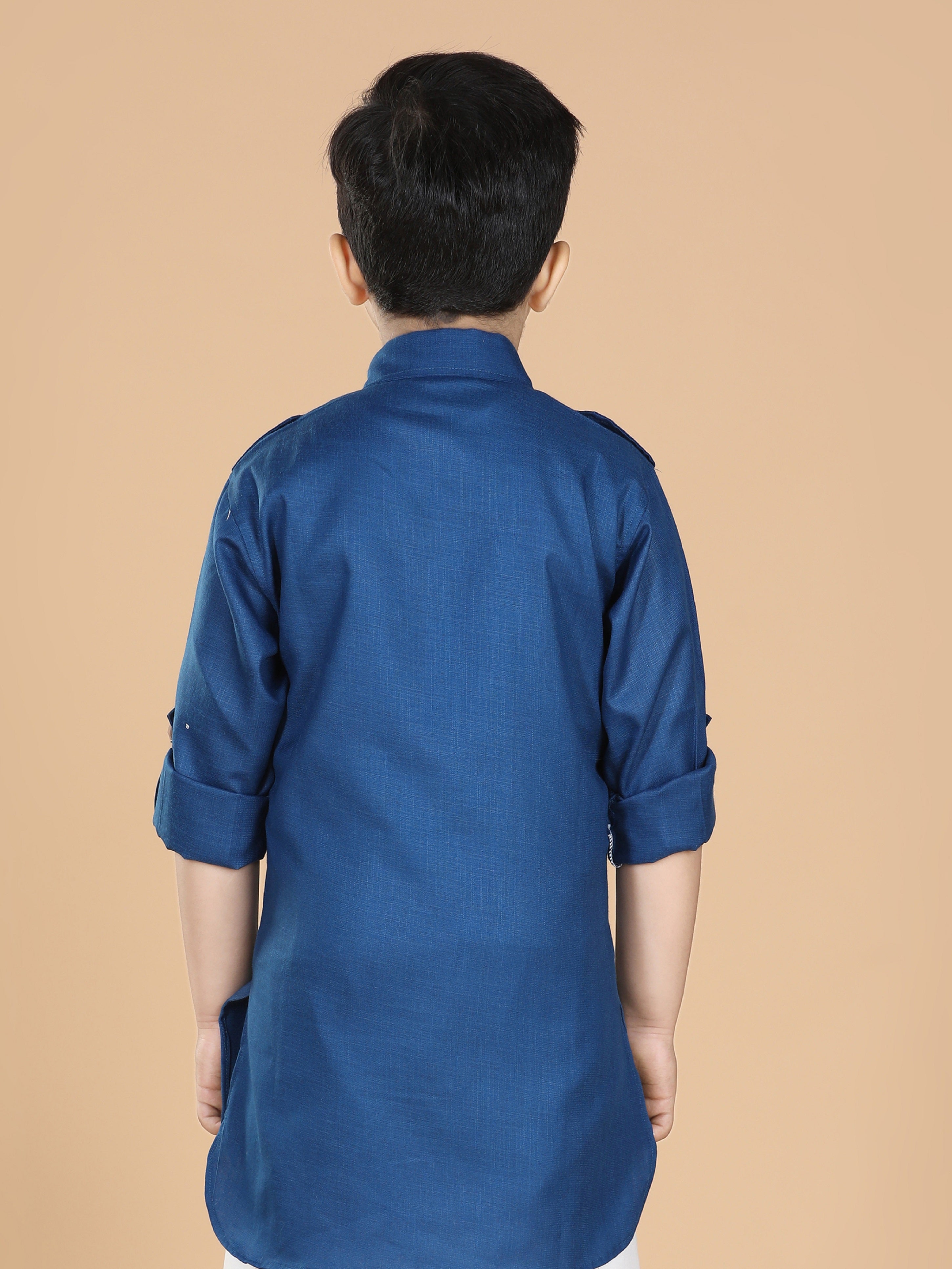 Kids Boys Blue Solid Cotton Kurta - AJ Dezines