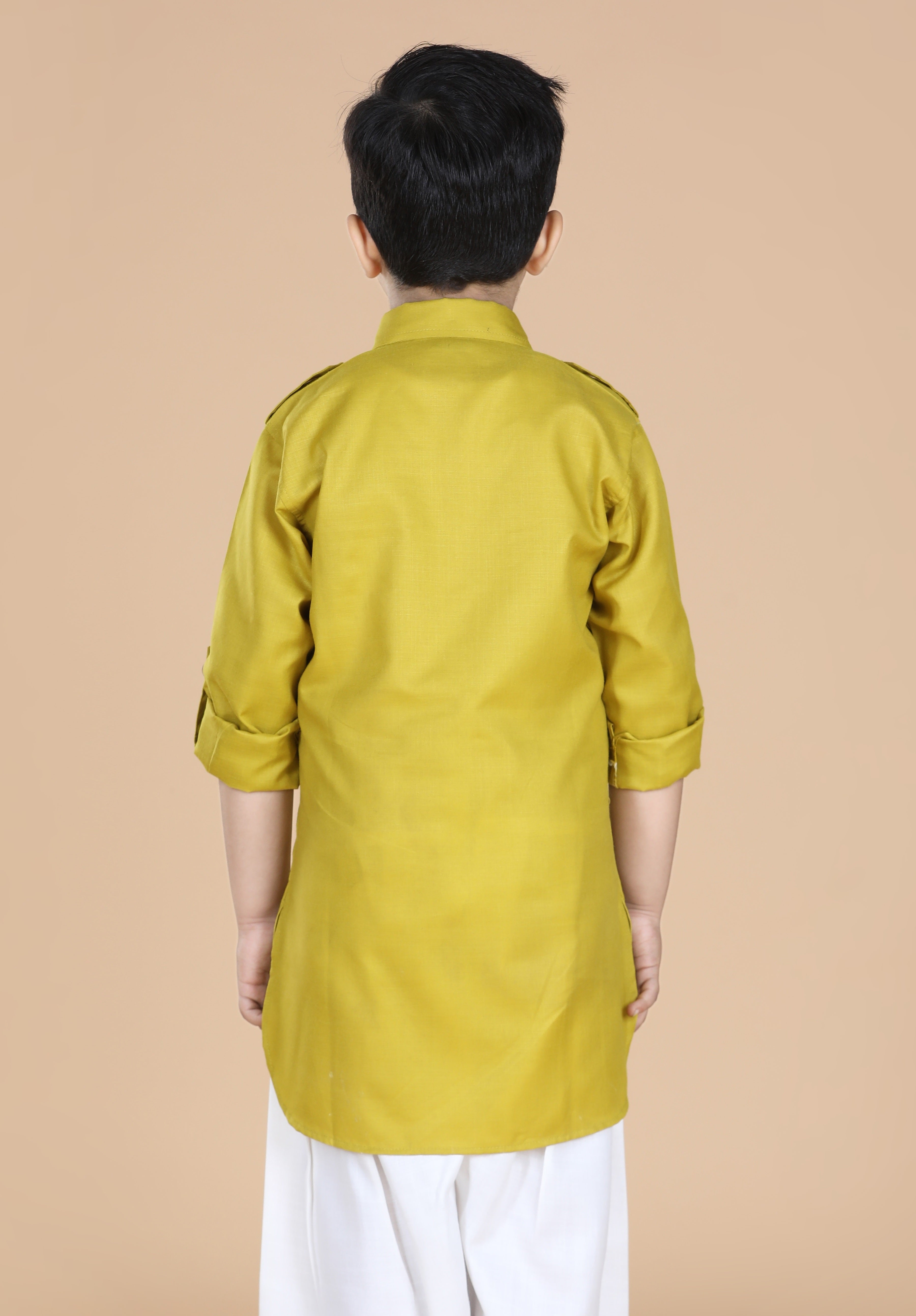 Kids Boys Green Solid Cotton Kurta - AJ Dezines