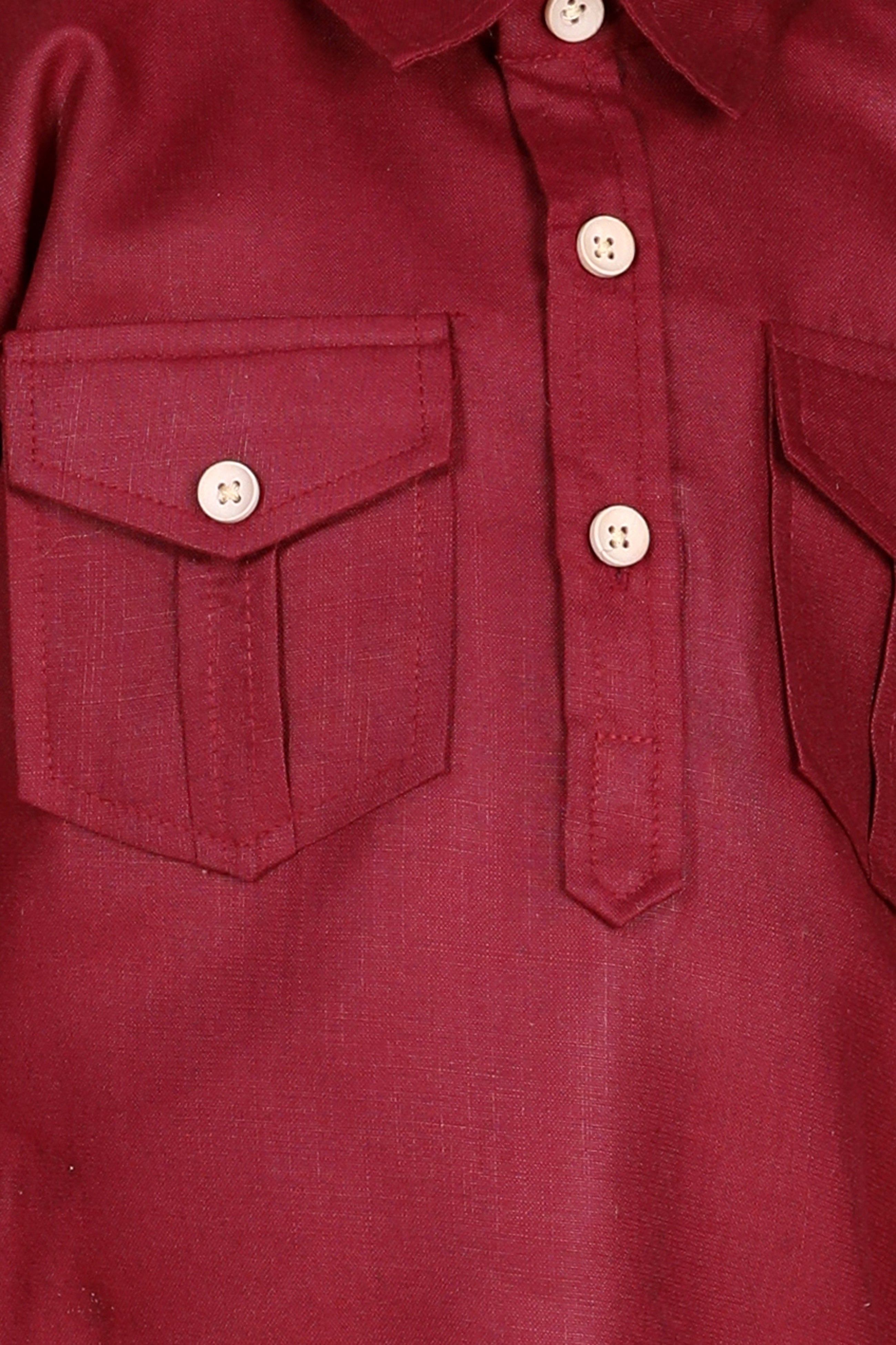 Kids Boys Maroon Solid Cotton Kurta - AJ Dezines