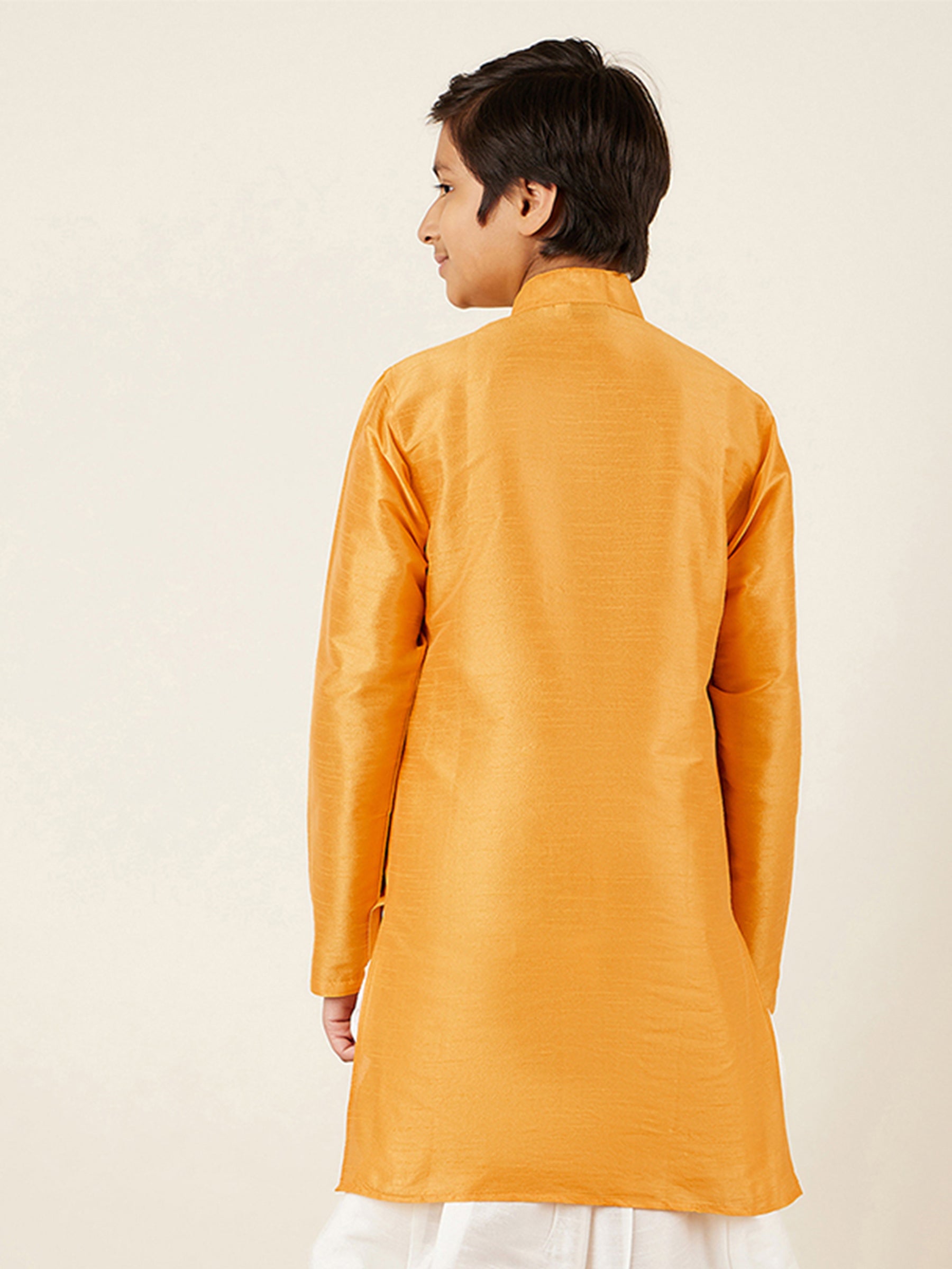 Kids Boys Yellow Solid Silk Blend Kurta - AJ Dezines