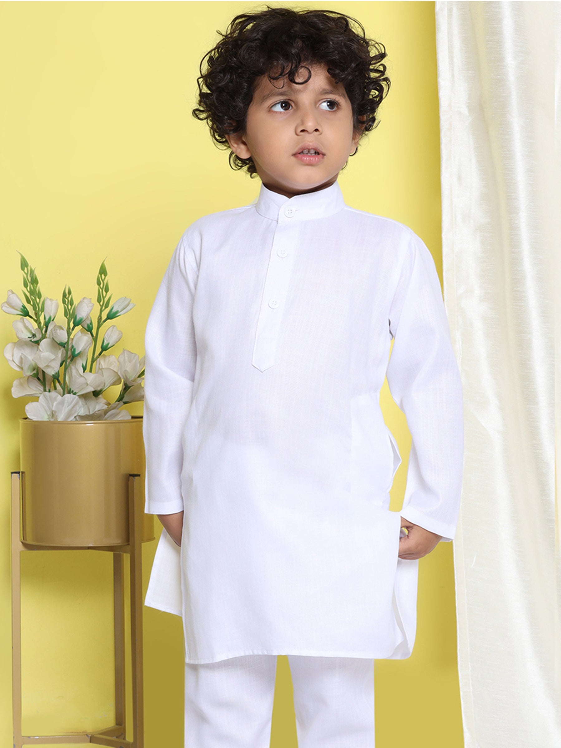 Kids Holi Boys White Solid Cotton Kurta - AJ Dezines