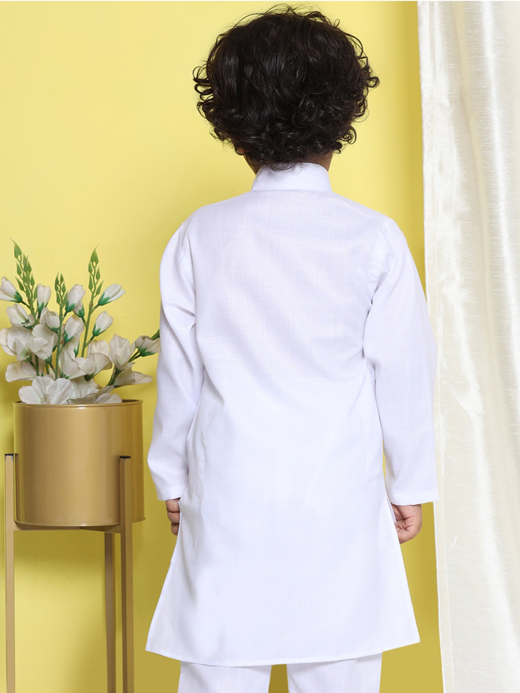 Kids Holi Boys White Solid Cotton Kurta - AJ Dezines