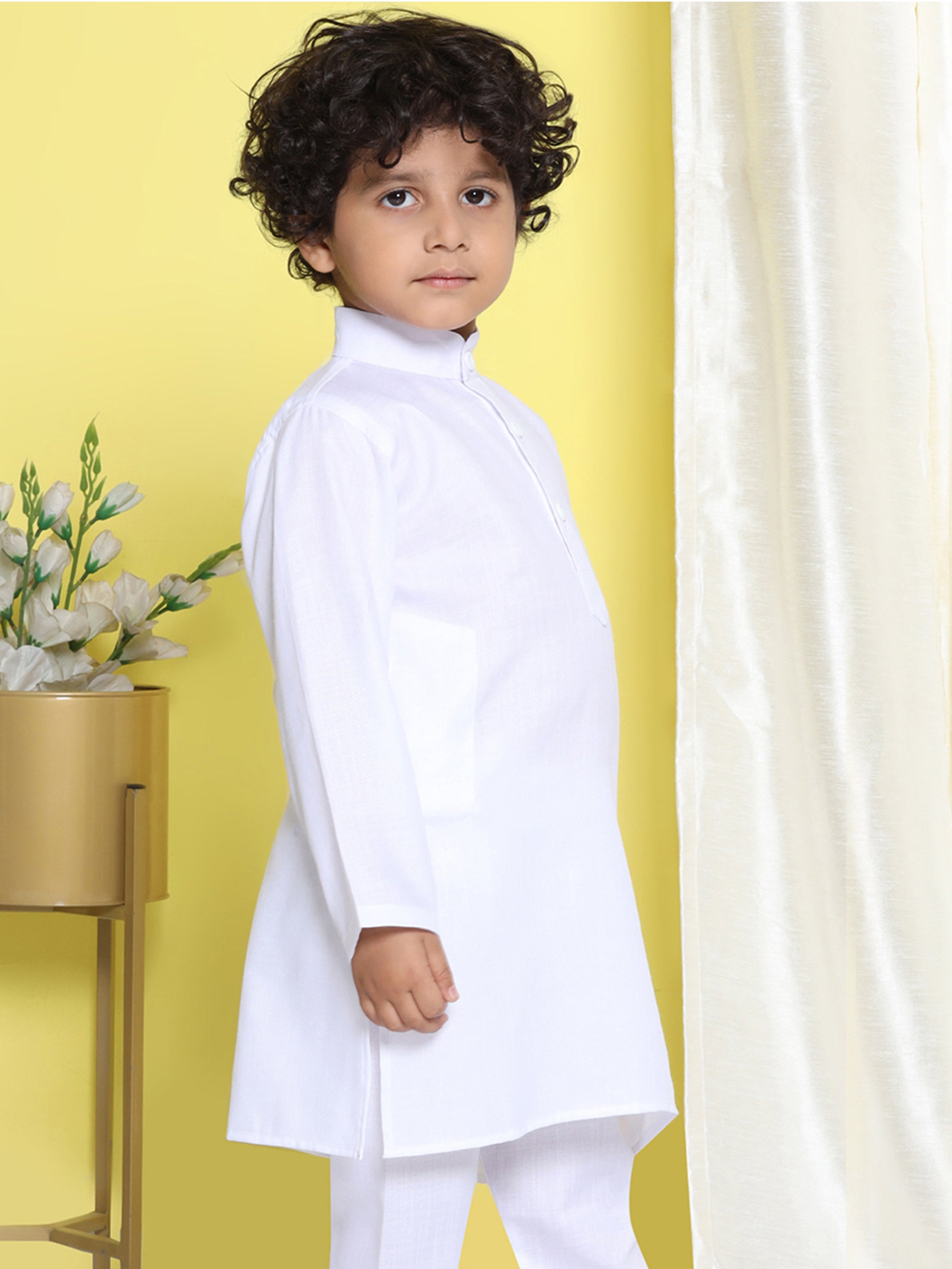 Kids Holi Boys White Solid Cotton Kurta - AJ Dezines