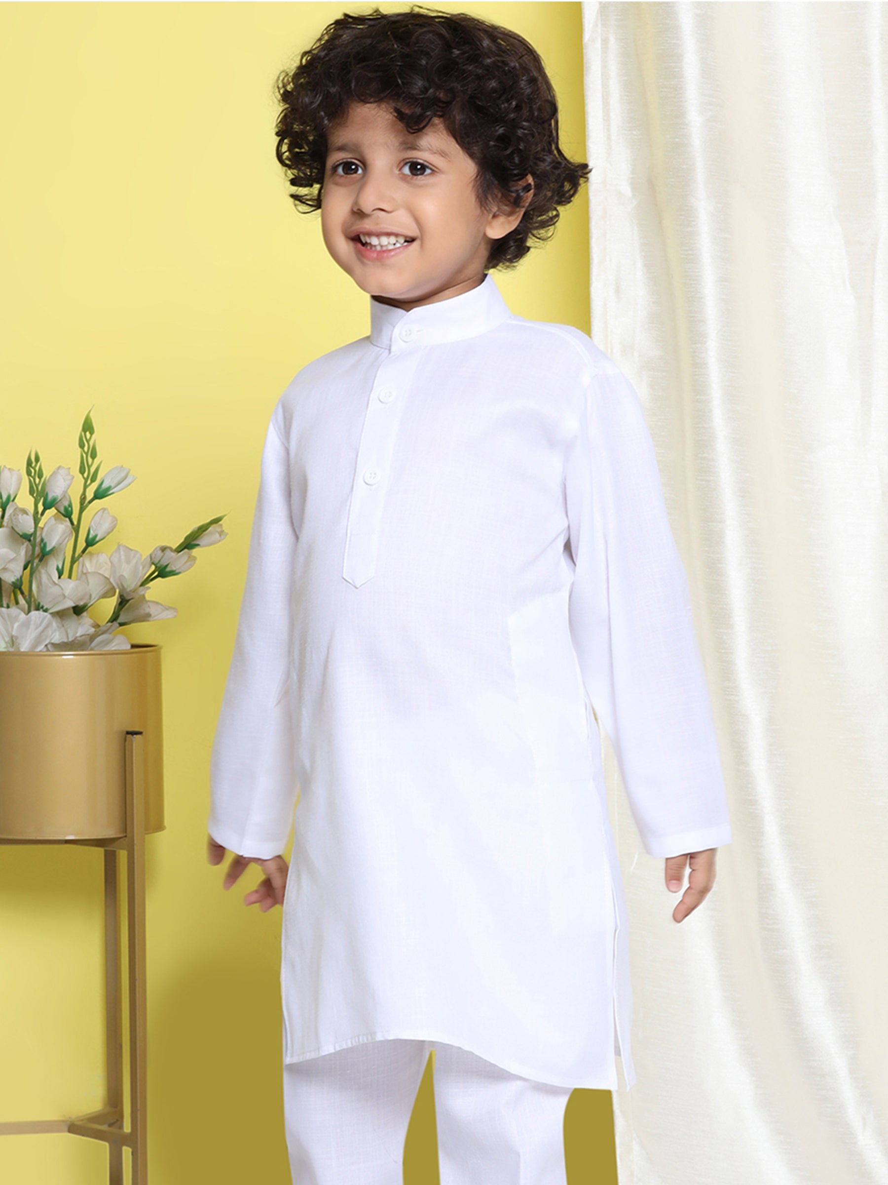 Kids Holi Boys White Solid Cotton Kurta - AJ Dezines