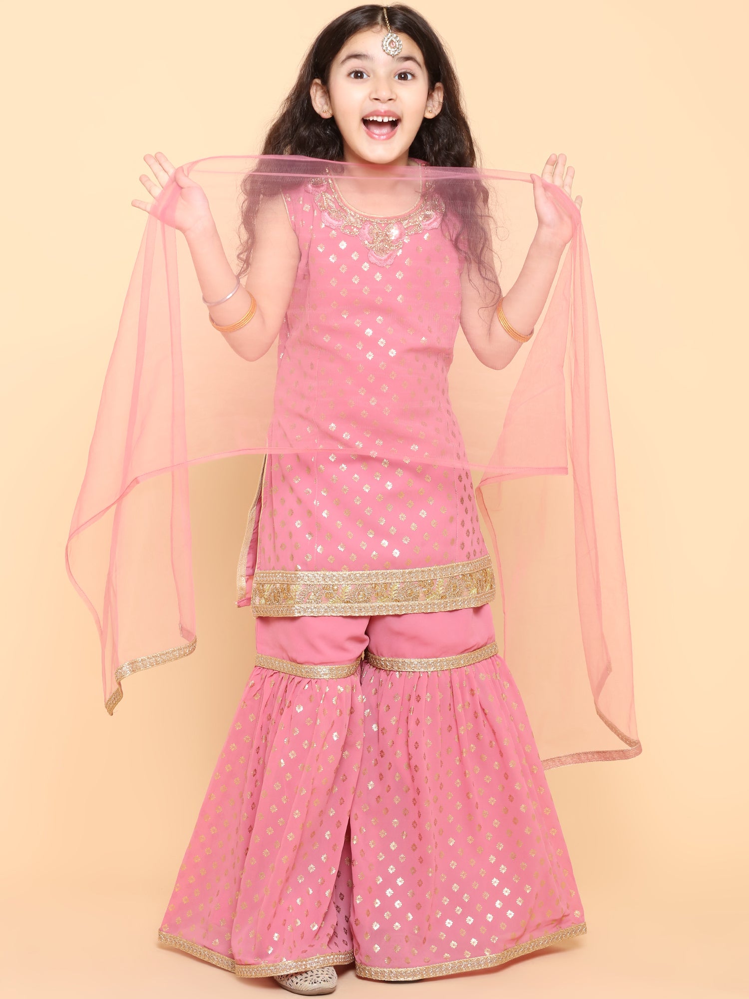 Girls Rani Foil Print Georgette Sharara for Kids - AJ Dezines
