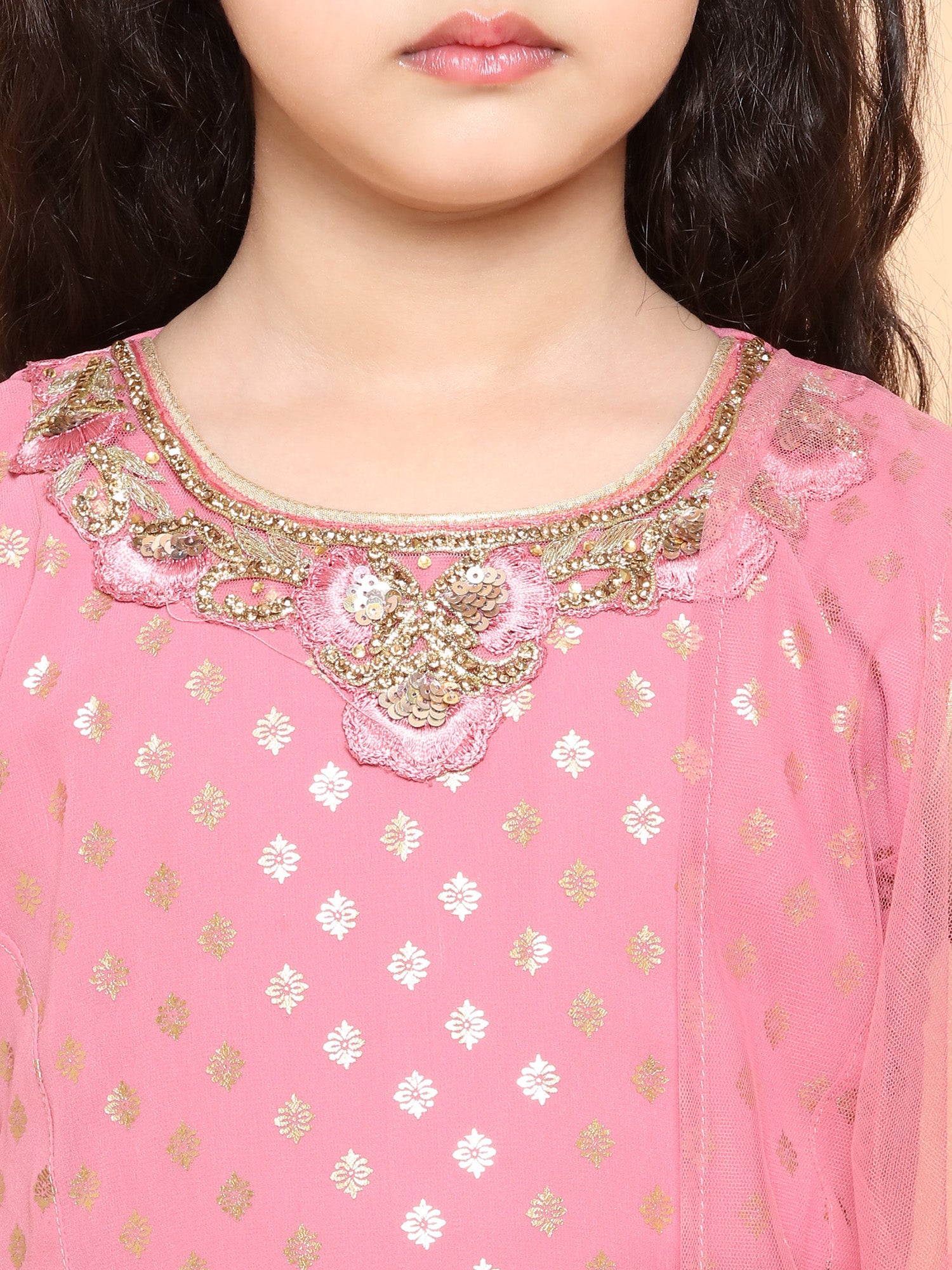 Girls Rani Foil Print Georgette Sharara for Kids - AJ Dezines