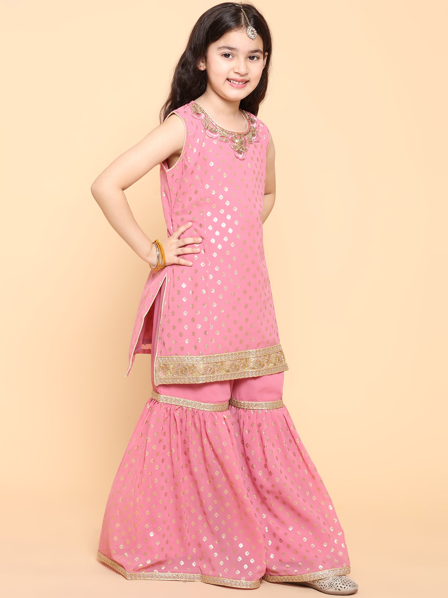 Girls Rani Foil Print Georgette Sharara for Kids - AJ Dezines
