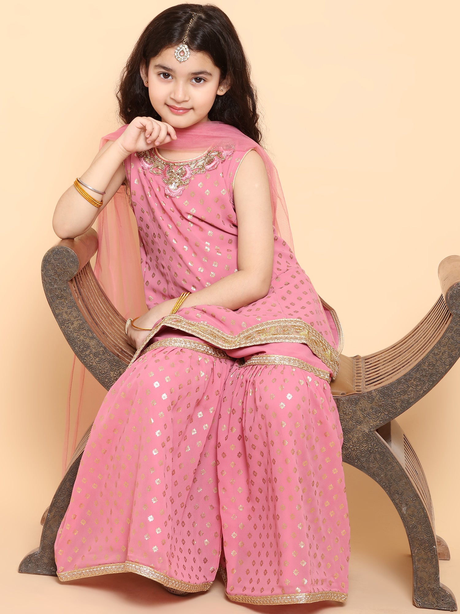 Girls Rani Foil Print Georgette Sharara for Kids - AJ Dezines