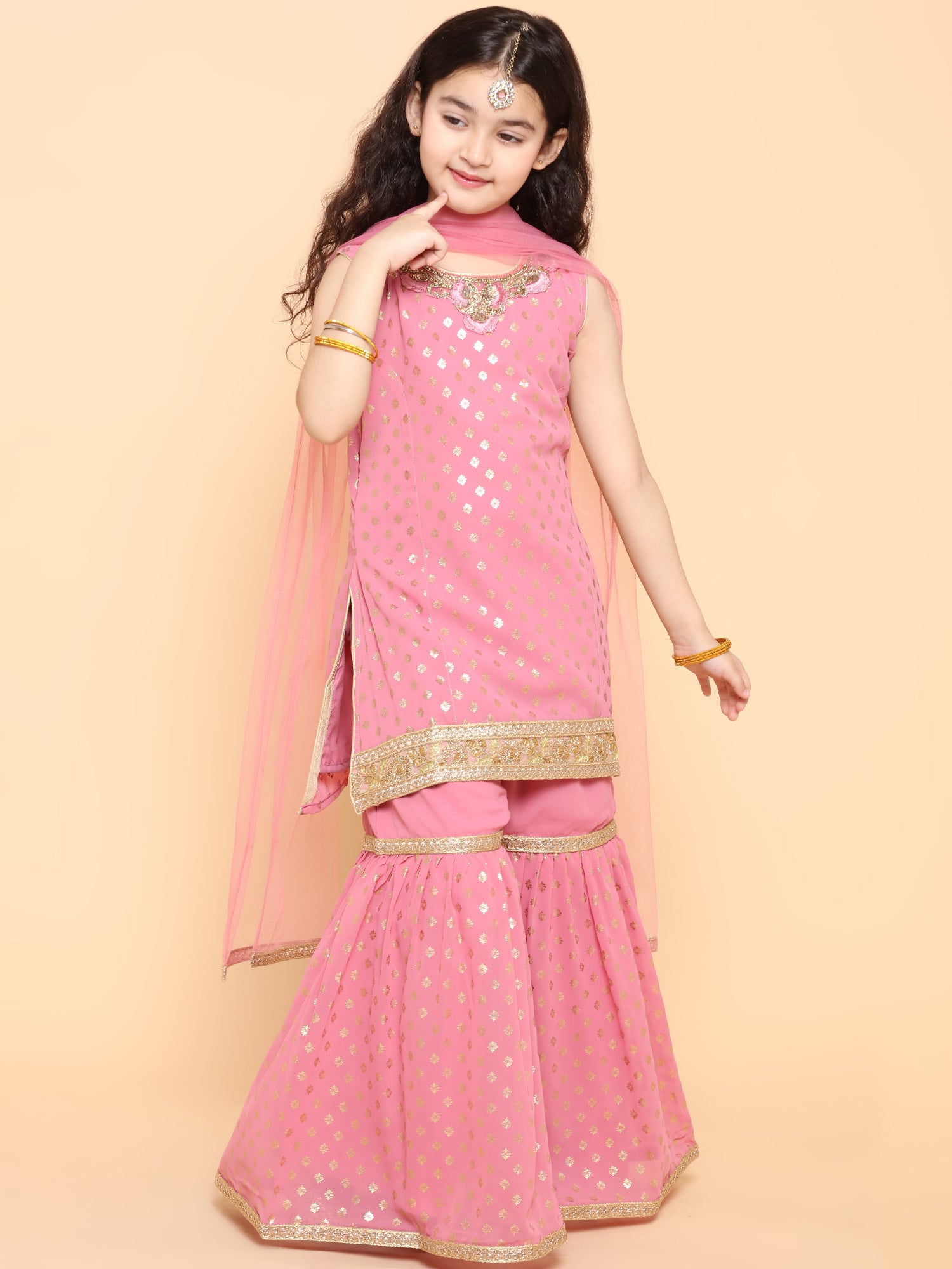Girls Rani Foil Print Georgette Sharara for Kids - AJ Dezines