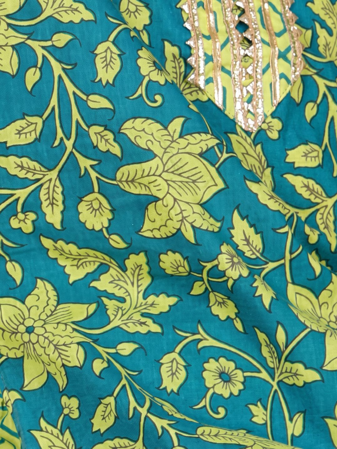 Girls Green Floral Print Pure Cotton Patiala Suit for Kids