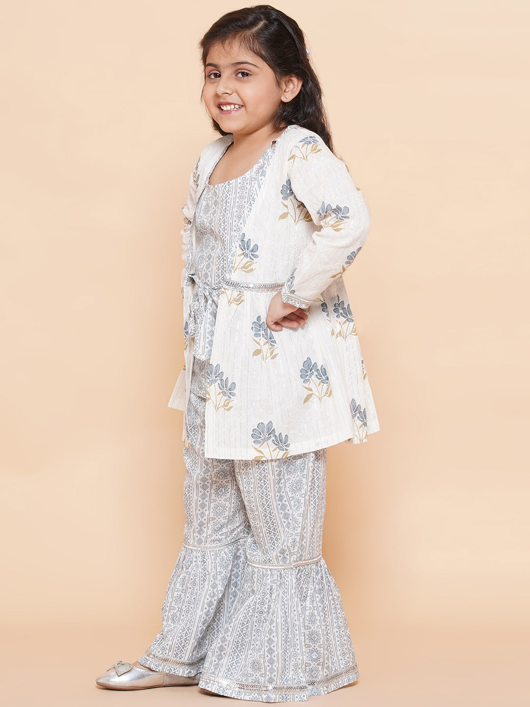 Boys Pure Cotton Kurta Pyjamas and GirlsKurti with Salwar Sibling Sets-Grey - AJ Dezines