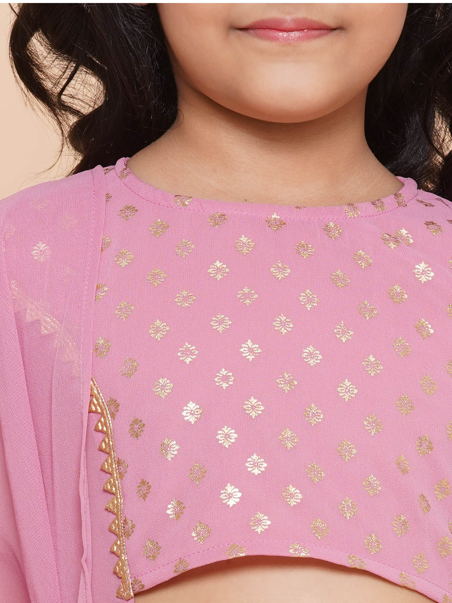 Kids Girls Pink Floral Print Georgette Sharara - AJ Dezines