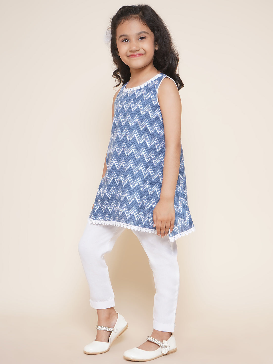 Boys Pure Cotton Kurta Pyjamas and GirlsKurti with Salwar Sibling Sets -Blue - AJ Dezines