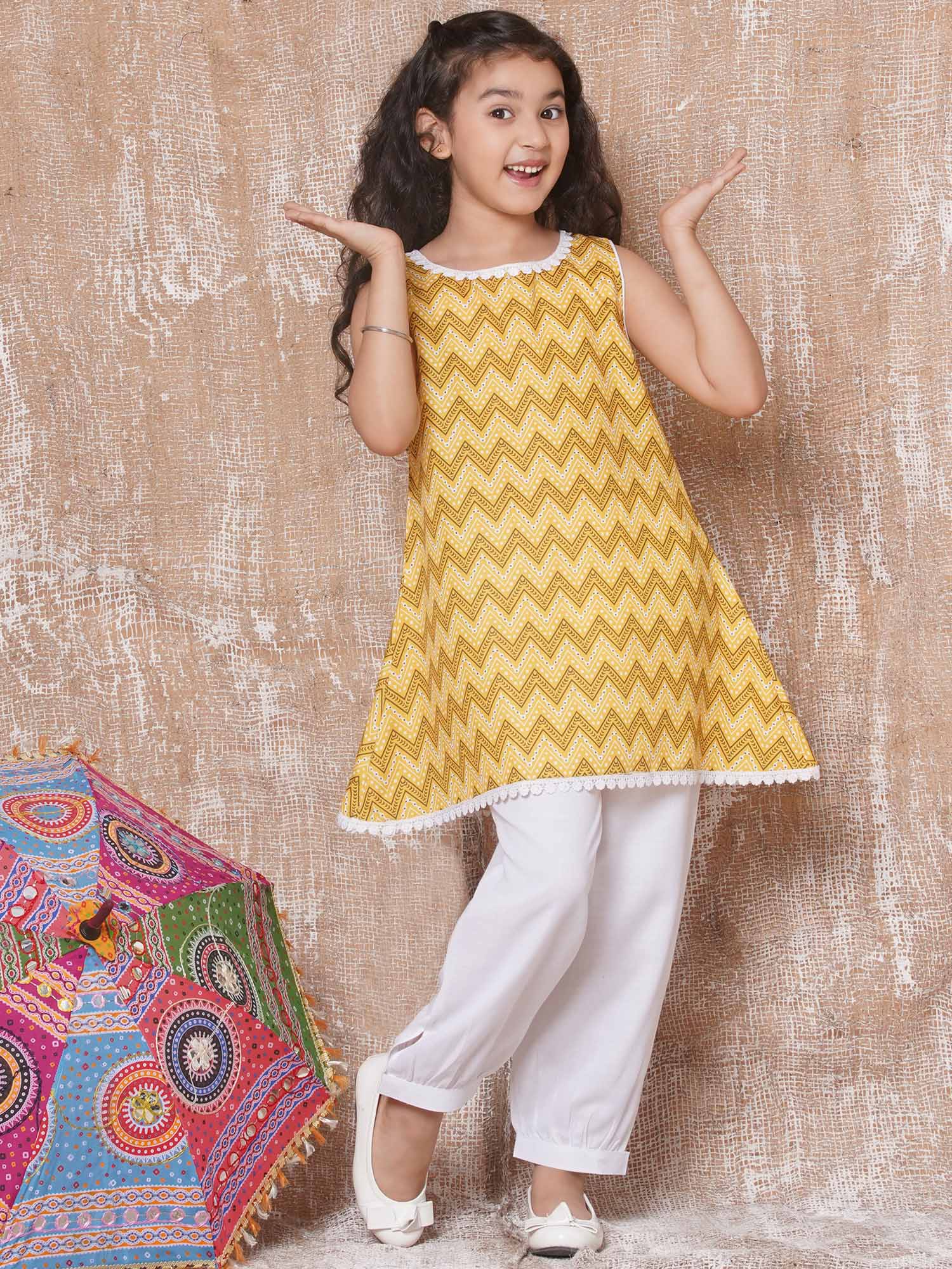 Boys Pure Cotton Kurta Pyjamas and Girls Kurta With Sharara-Sibling Sets - AJ Dezines