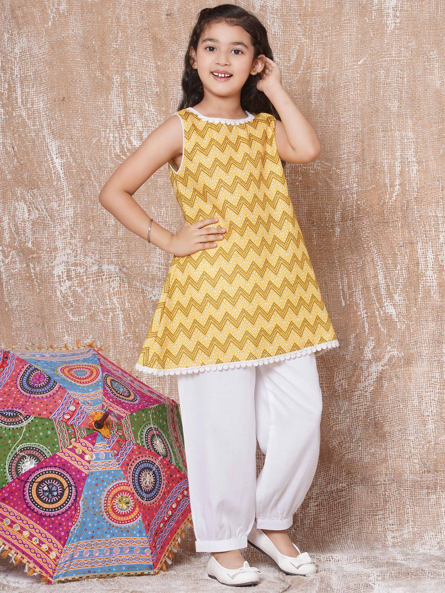 Boys Pure Cotton Kurta Pyjamas and Girls Kurta With Sharara-Sibling Sets - AJ Dezines
