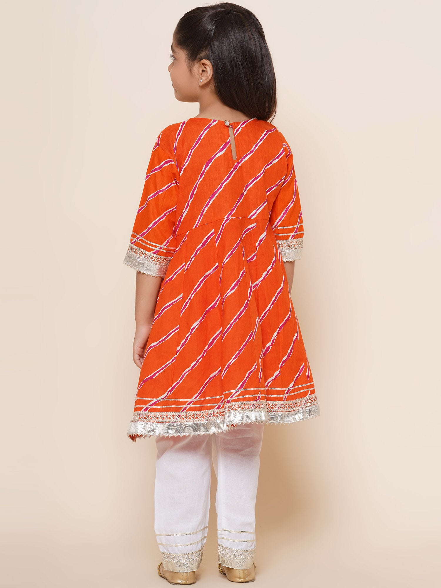 Kids Girls Orange Embroidered Cotton Suit Set - AJ Dezines