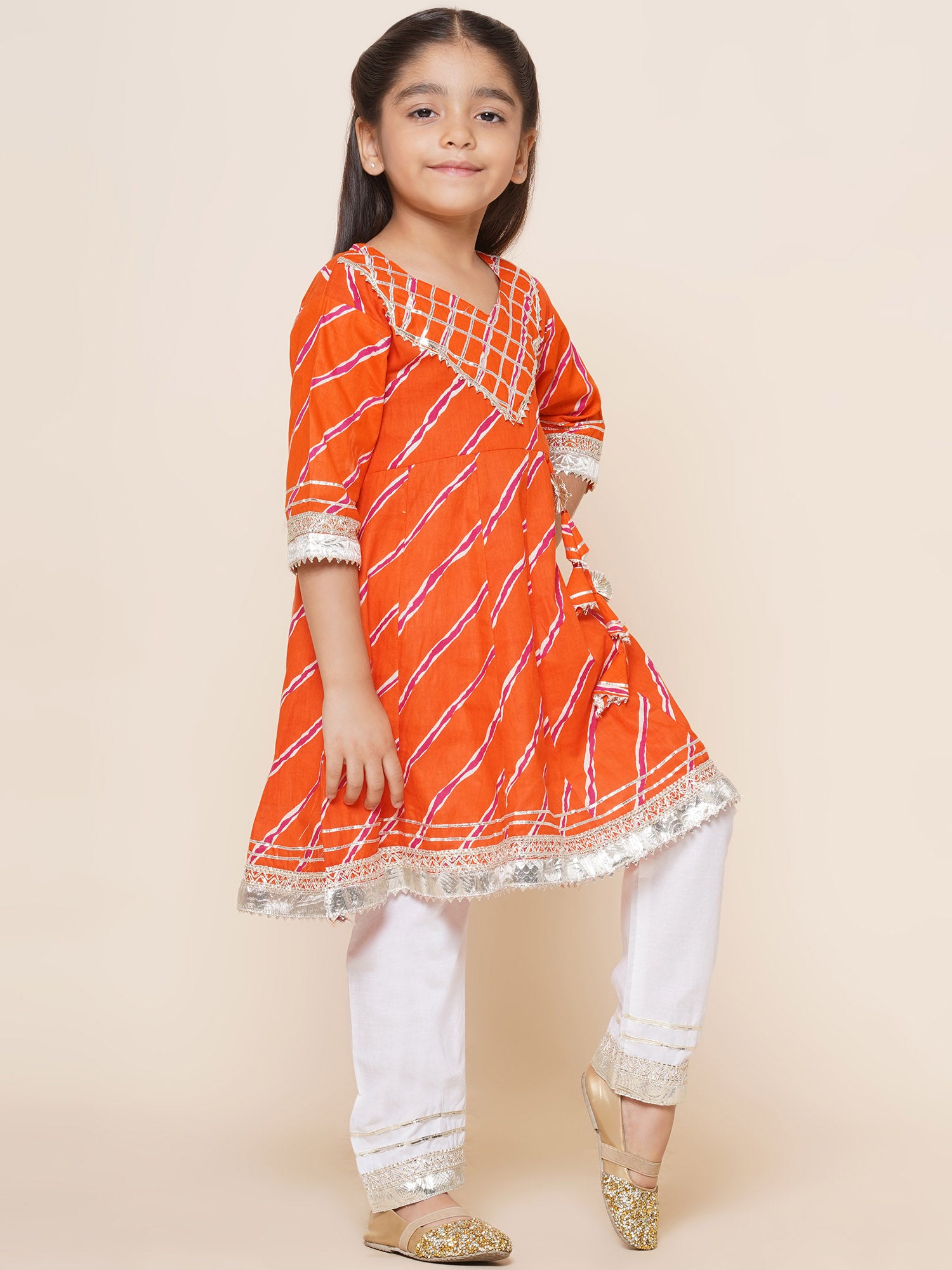 Kids Girls Orange Embroidered Cotton Suit Set - AJ Dezines