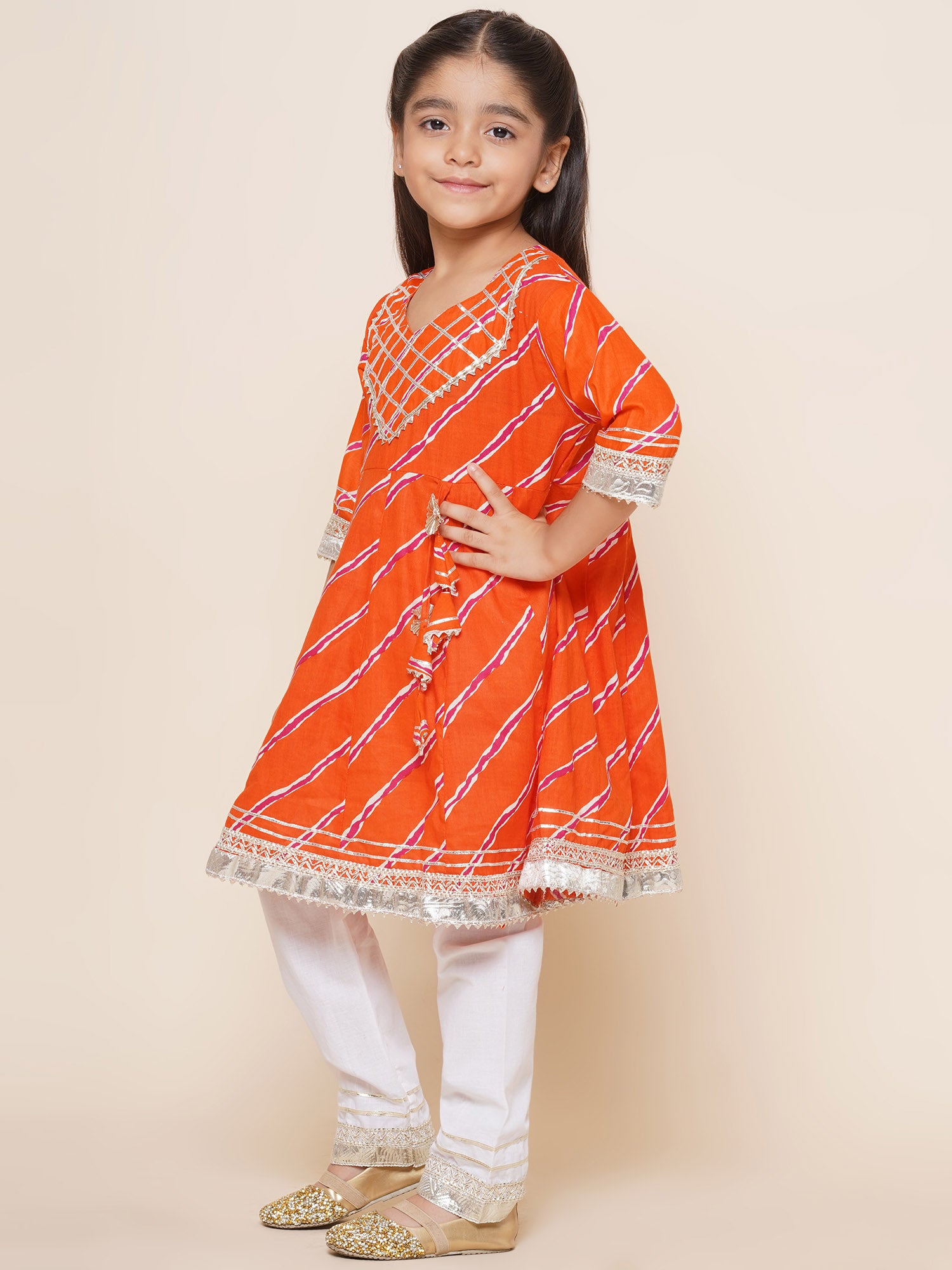 Kids Girls Orange Embroidered Cotton Suit Set - AJ Dezines