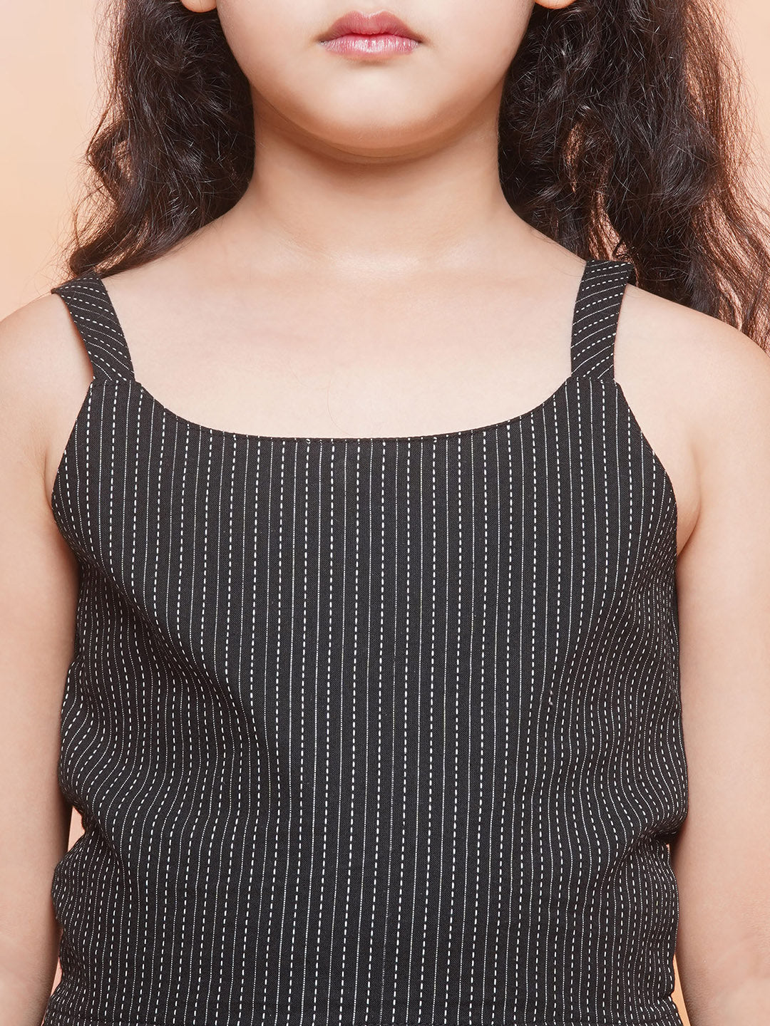 Kids Girls Black Striped Cotton Patiala Suit - AJ Dezines