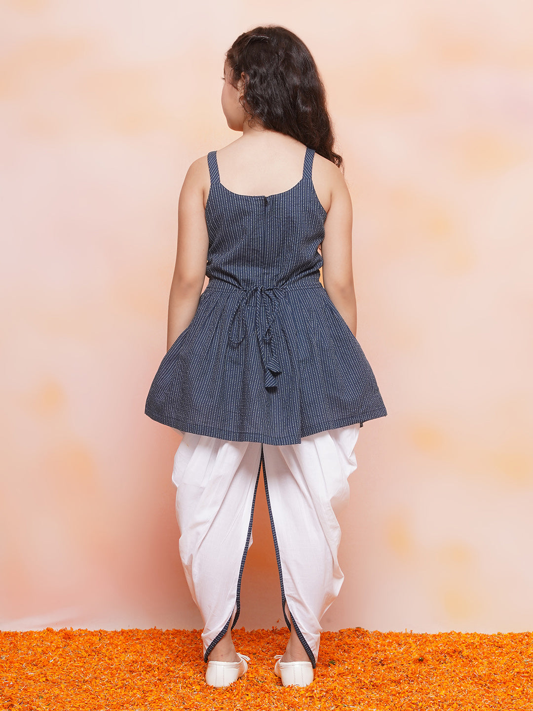 Kids Girls Blue Striped Cotton Patiala Suit - AJ Dezines