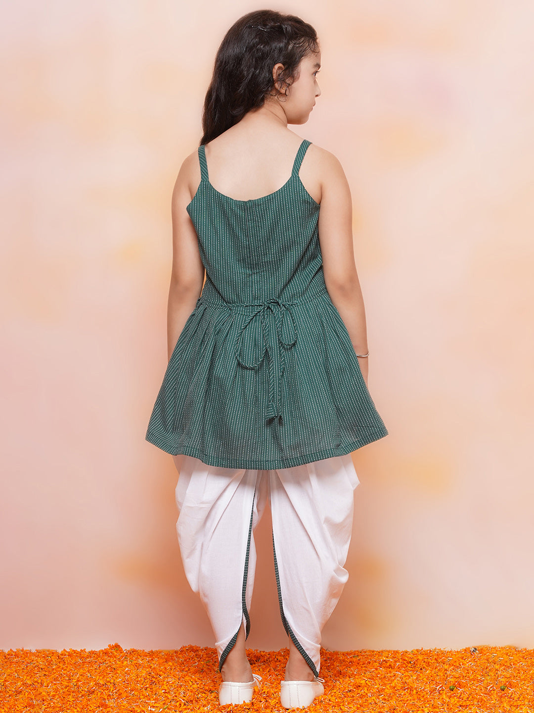 Boys Pure Cotton Kurta Pyjamas and Girls Kurta With Dhoti Pants-Sibling Sets -Green - AJ Dezines