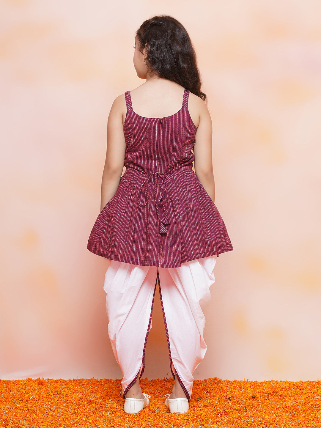 Kids Girls Red Striped Cotton Patiala Suit - AJ Dezines