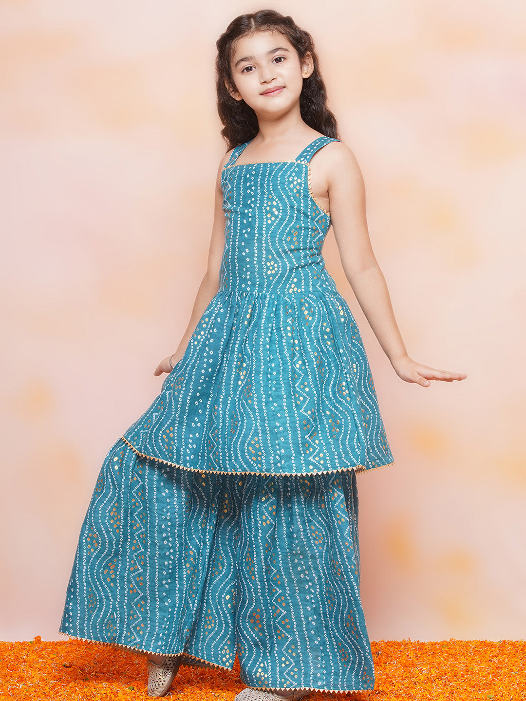 Kids Girls Blue Printed Cotton Sharara - AJ Dezines
