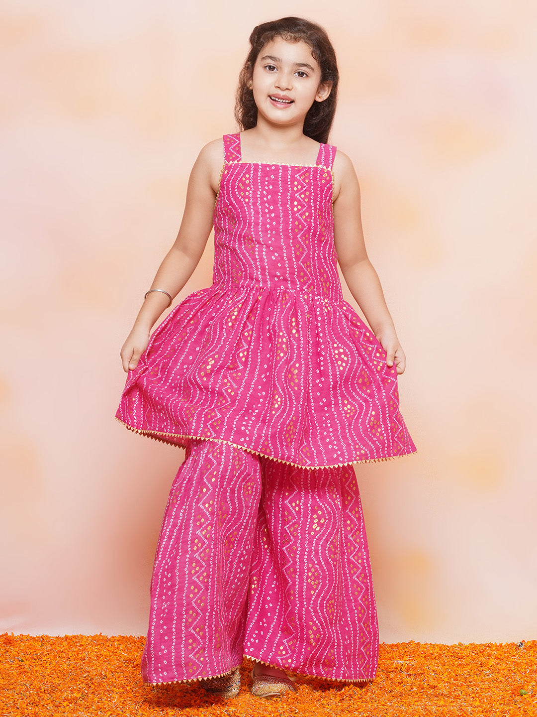 Kids Girls Pink Printed Cotton Sharara - AJ Dezines