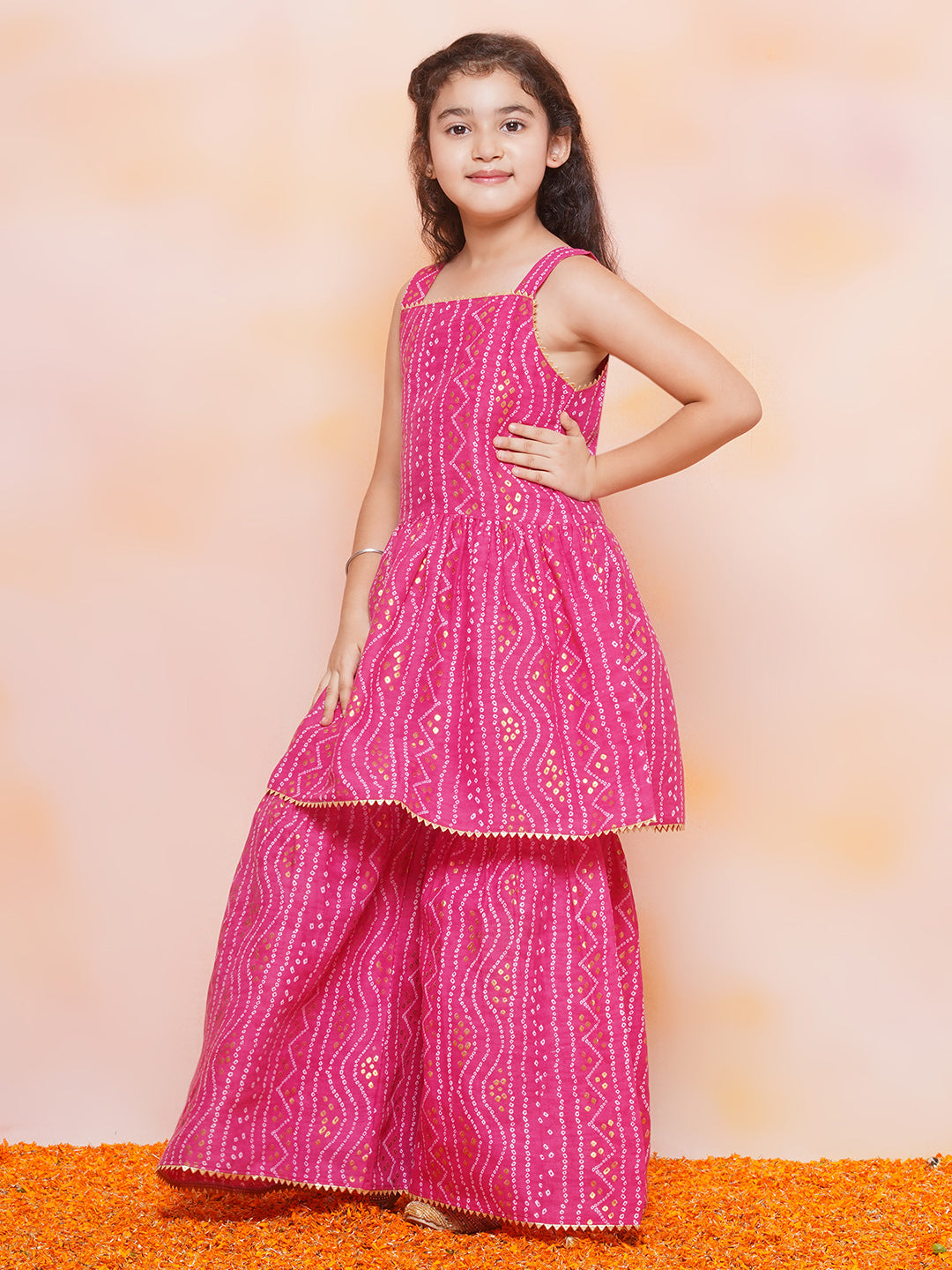 Kids Girls Pink Printed Cotton Sharara - AJ Dezines