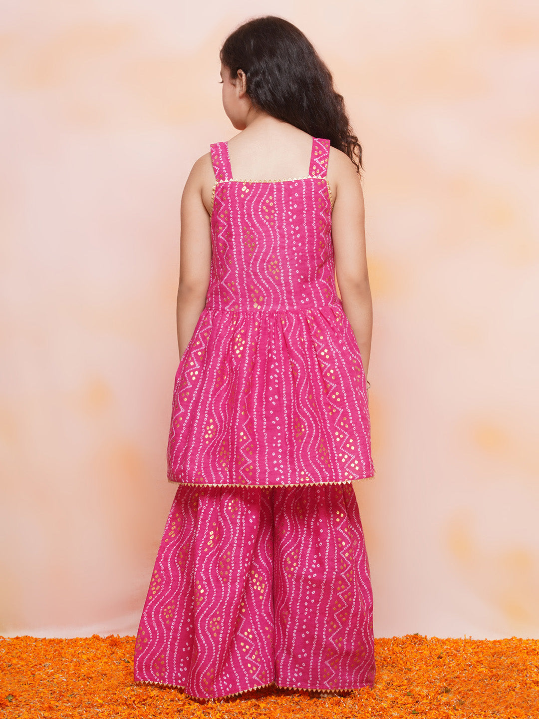 Kids Girls Pink Printed Cotton Sharara - AJ Dezines