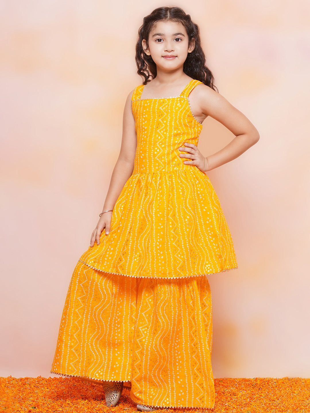 Boys Pure Cotton Kurta Pyjama and Girls Lehenga Sibling Sets-Yellow - AJ Dezines