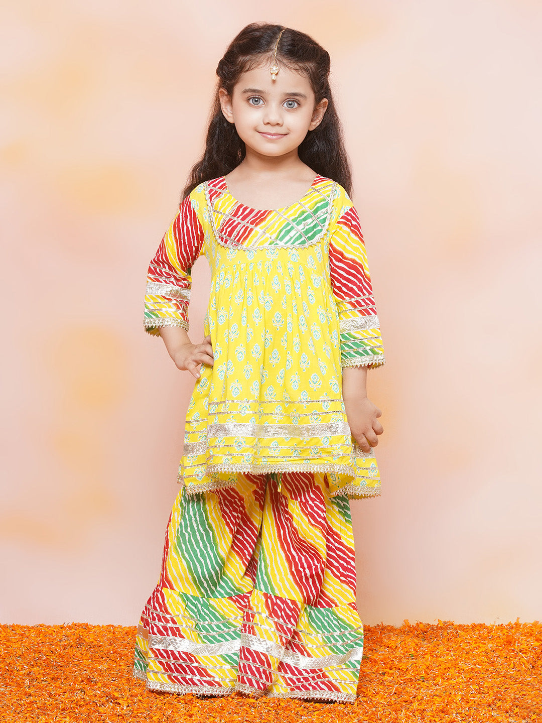 Boys Leheriya Pure Cotton Kurta Pyjamas and Girls Kurta & Sharara Sibling Sets -Red - AJ Dezines