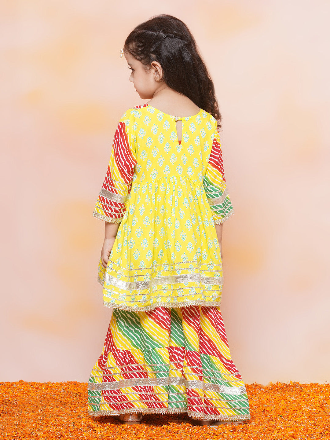 Boys Leheriya Pure Cotton Kurta Pyjamas and Girls Kurta & Sharara Sibling Sets -Red - AJ Dezines