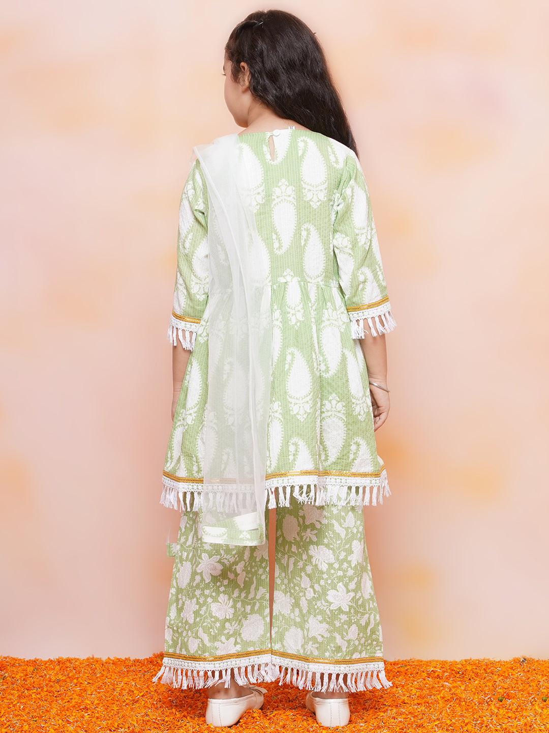 Kids Girls Green Floral Print Cotton Sharara - AJ Dezines