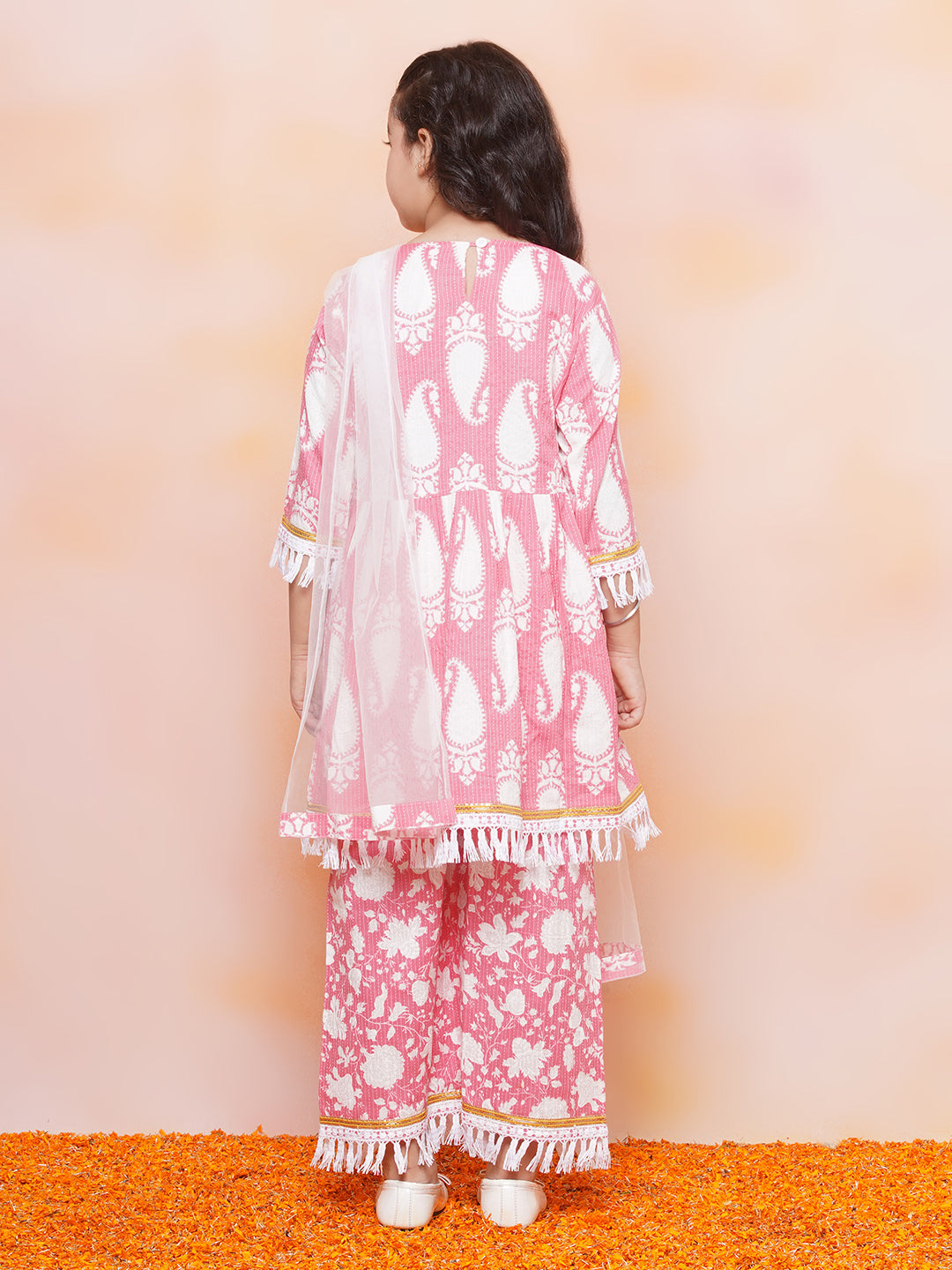 Kids Girls Pink Floral Print Cotton Sharara - AJ Dezines
