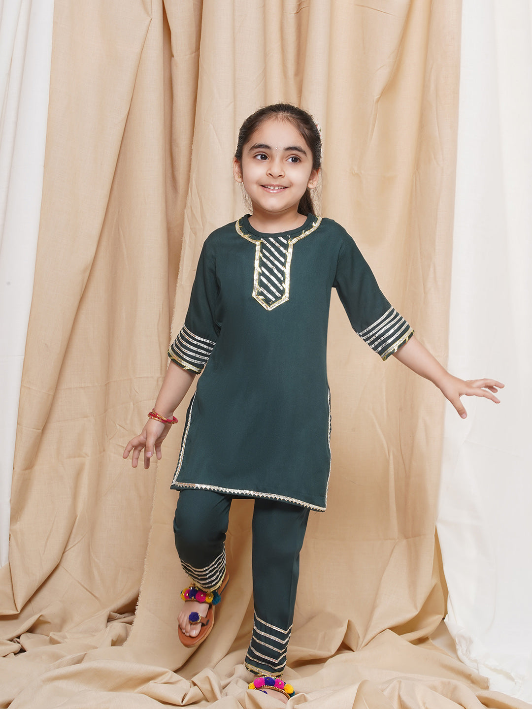 Kids Girls Green Gotta Work Rayon Kurta Pyjama Set - AJ Dezines