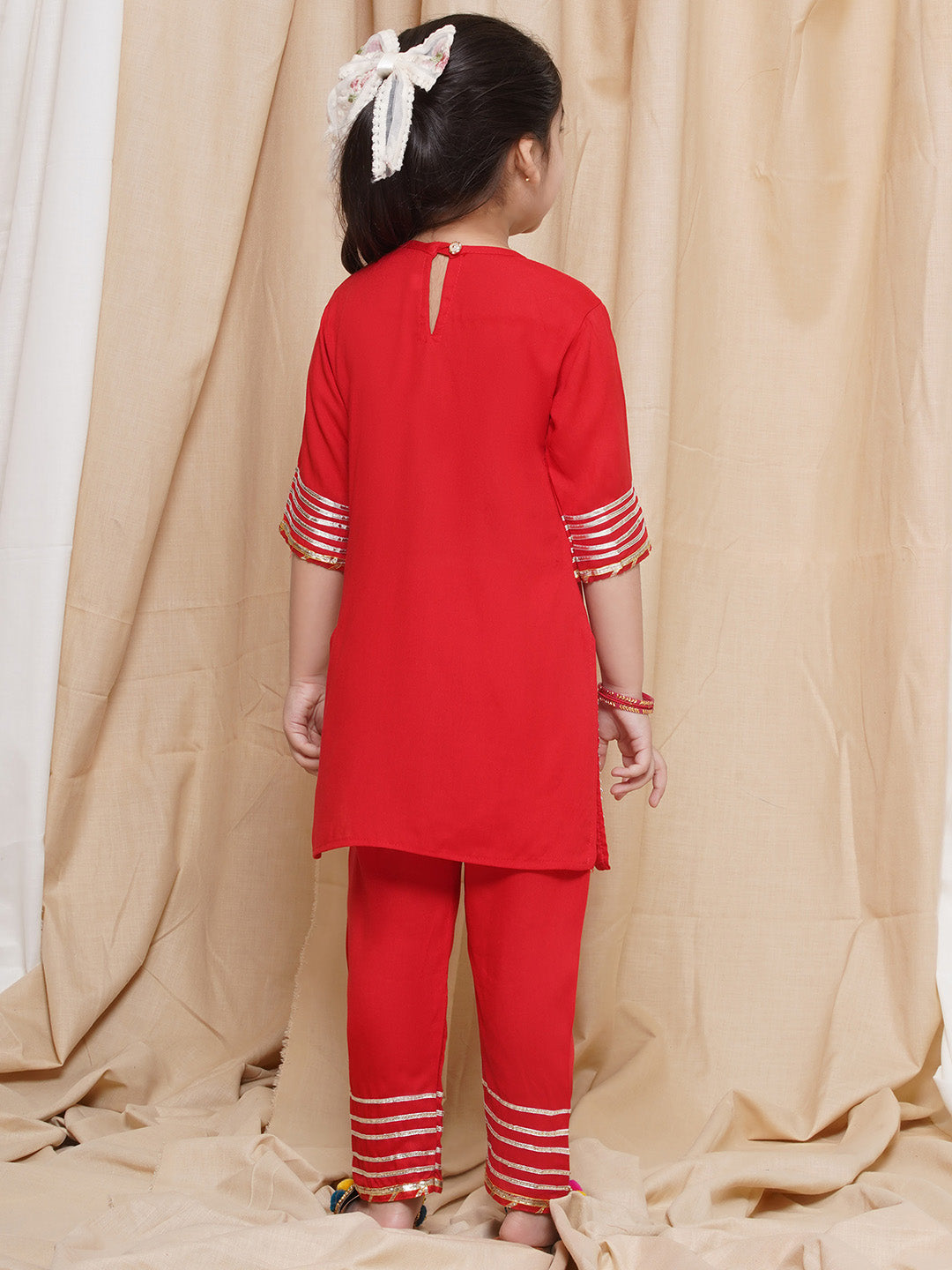 Kids Girls Red Gotta Work Rayon Kurta Pyjama Set - AJ Dezines