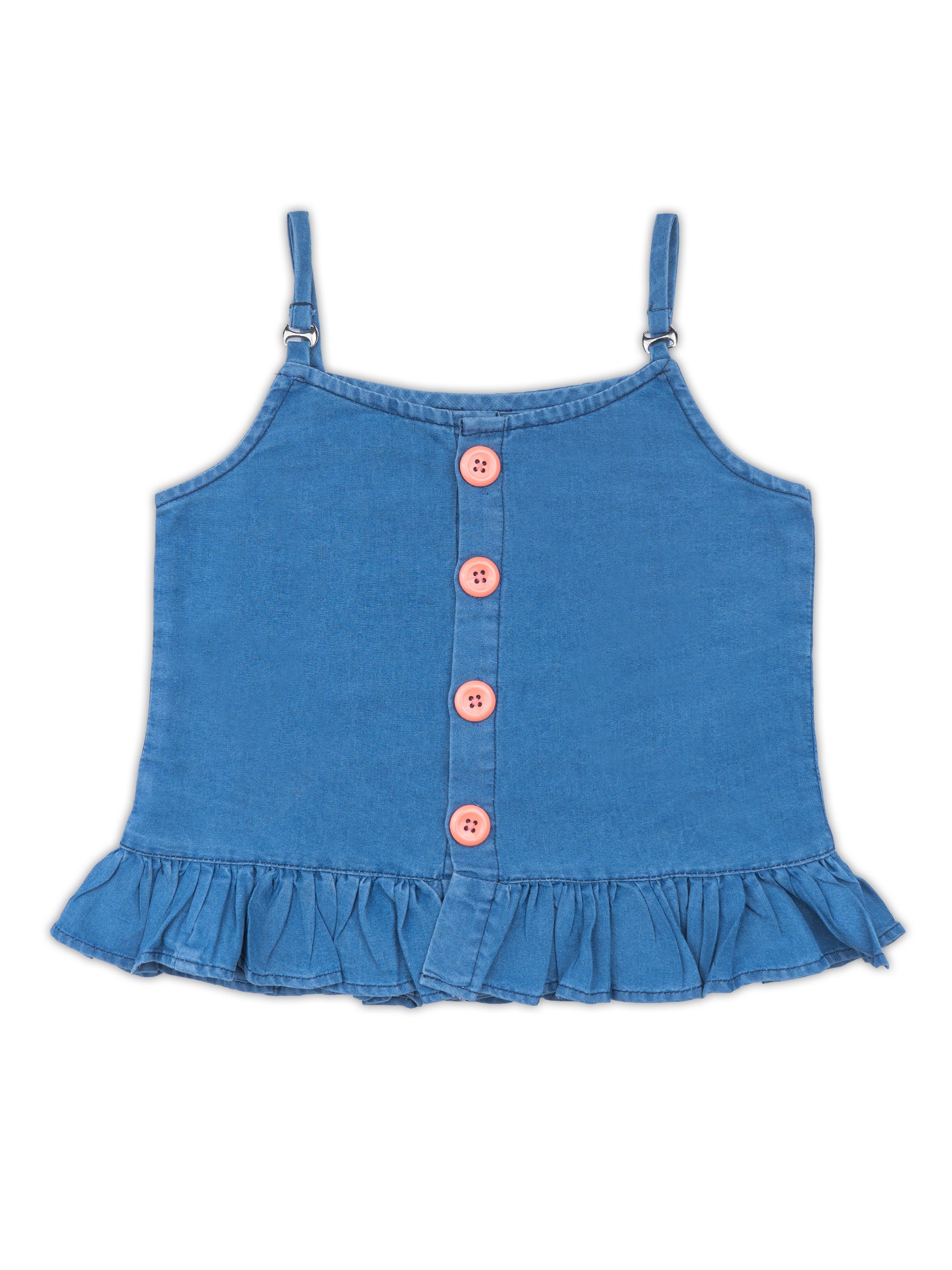 Girls Peach Solid Denim Top & Bottom Set for Kids - AJ Dezines