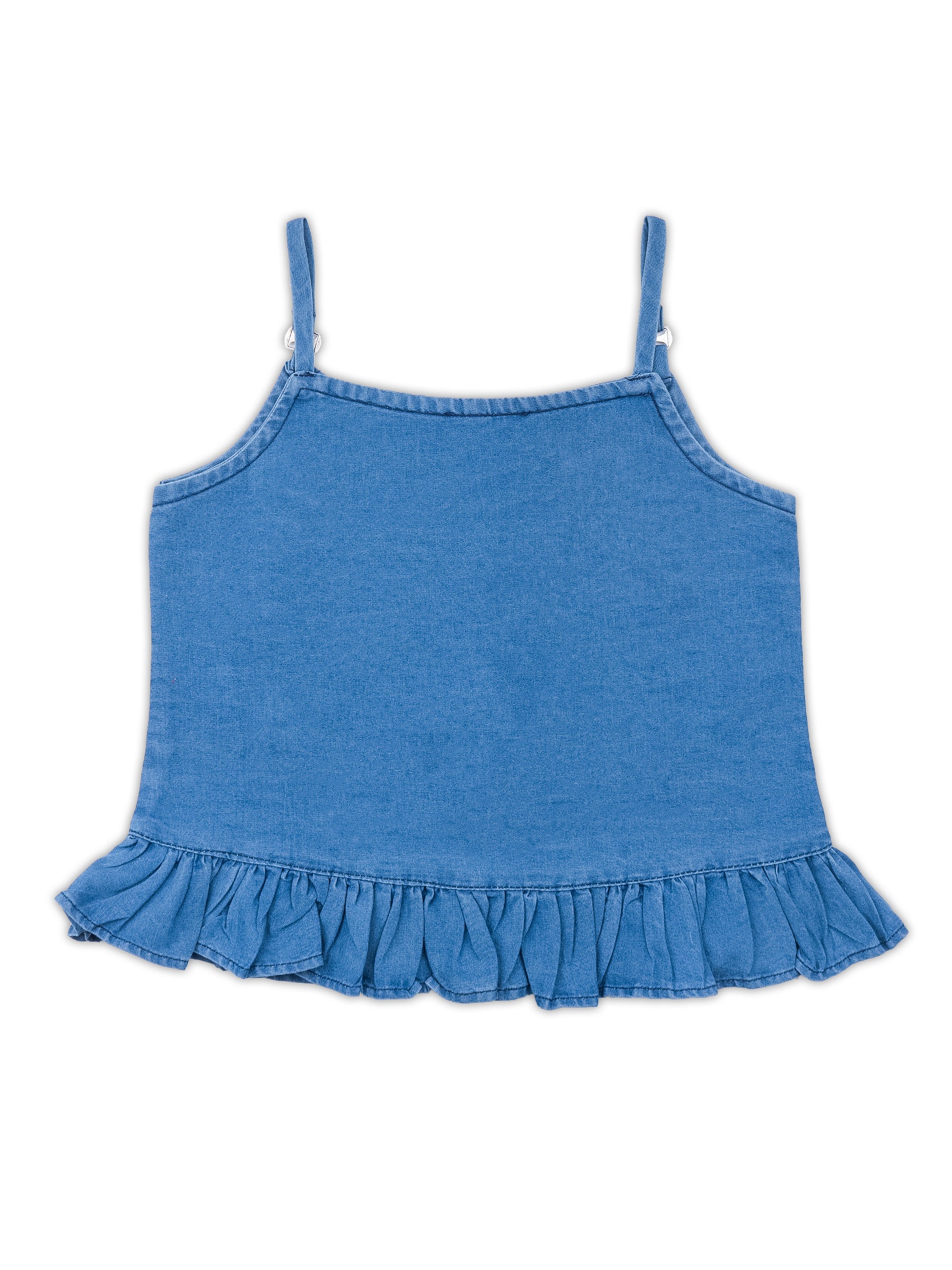 Girls Peach Solid Denim Top & Bottom Set for Kids - AJ Dezines