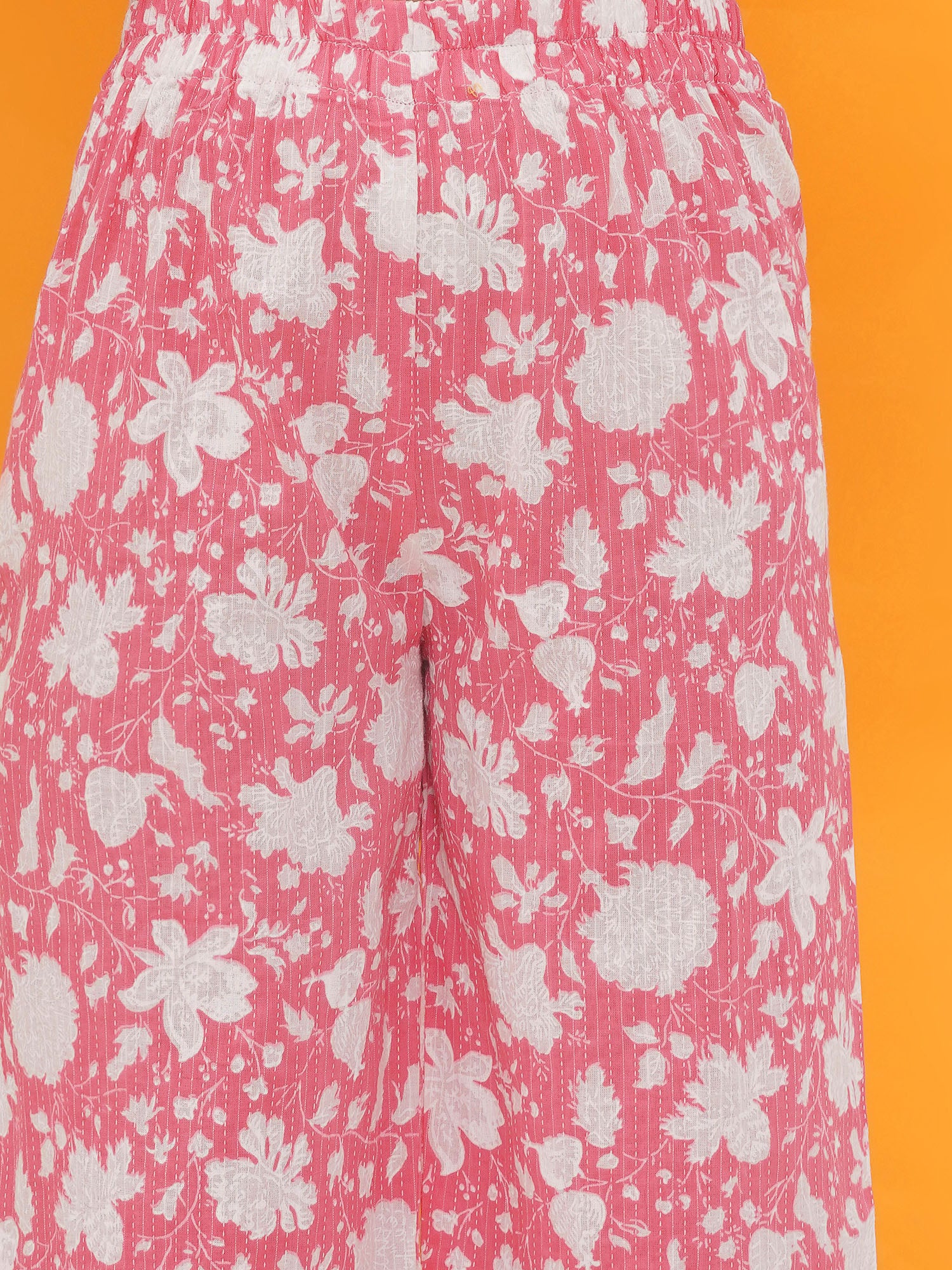 Pink Pure Cotton Sleeveless Floral PrintSuit Set for Girls - AJ Dezines